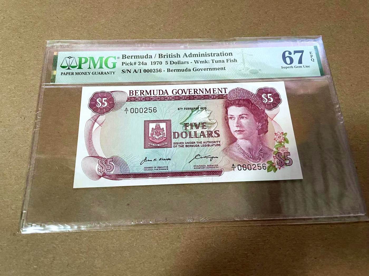 【Blue Auction】✨世界纸币精拍第425期【精】 【A1冠256小号】百慕大 1970年5元 PMG67EPQ 女王