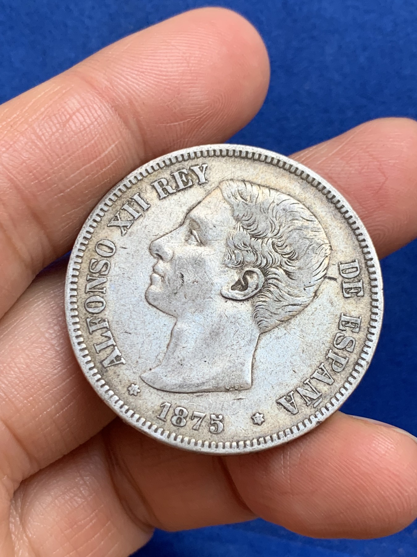 《竞宝斋》第238场-周日，周一，周二，周三 疯狂4连拍 (全场包邮) 西班牙1875年阿方索十二世5比塞塔双柱银币