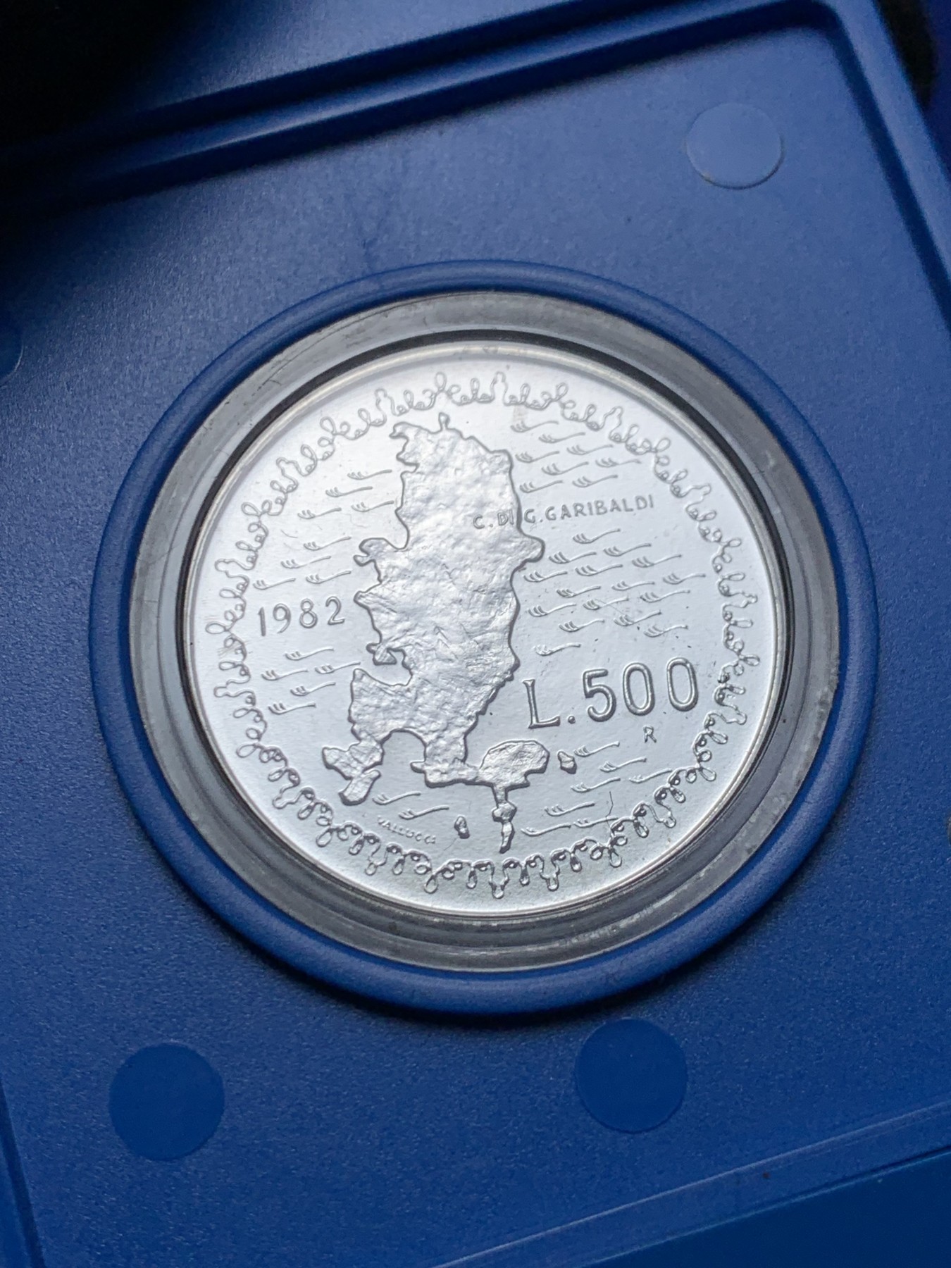 《竞宝斋》第238场-周日，周一，周二，周三 疯狂4连拍 (全场包邮) 盒装 1982年意大利副首相朱塞佩•加里波第逝世100周年纪念 全新500里拉银币