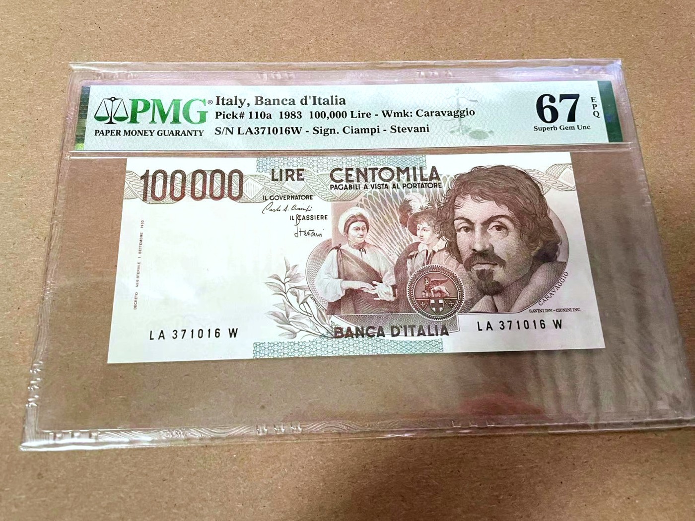 【Blue Auction】✨世界纸币精拍第425期【精】 【初版】意大利 1983年10万里拉 PMG67EPQ 