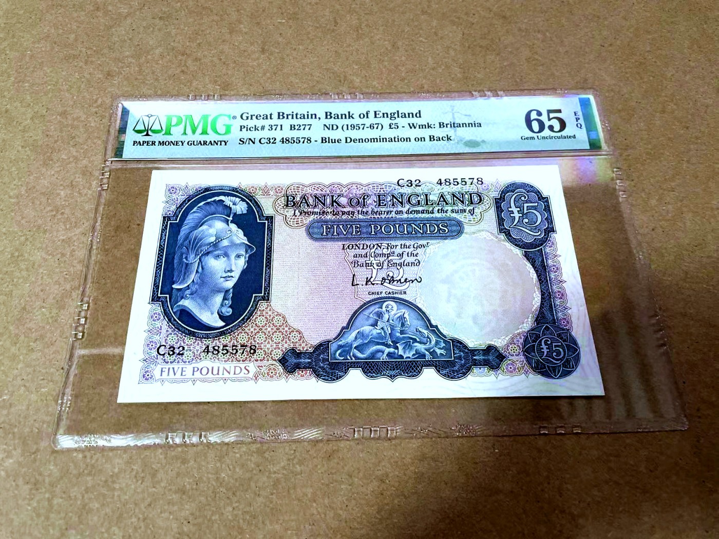 【Blue Auction】✨世界纸币精拍第425期【精】 英国 B序列 1957-67年5镑 PMG65EPQ 