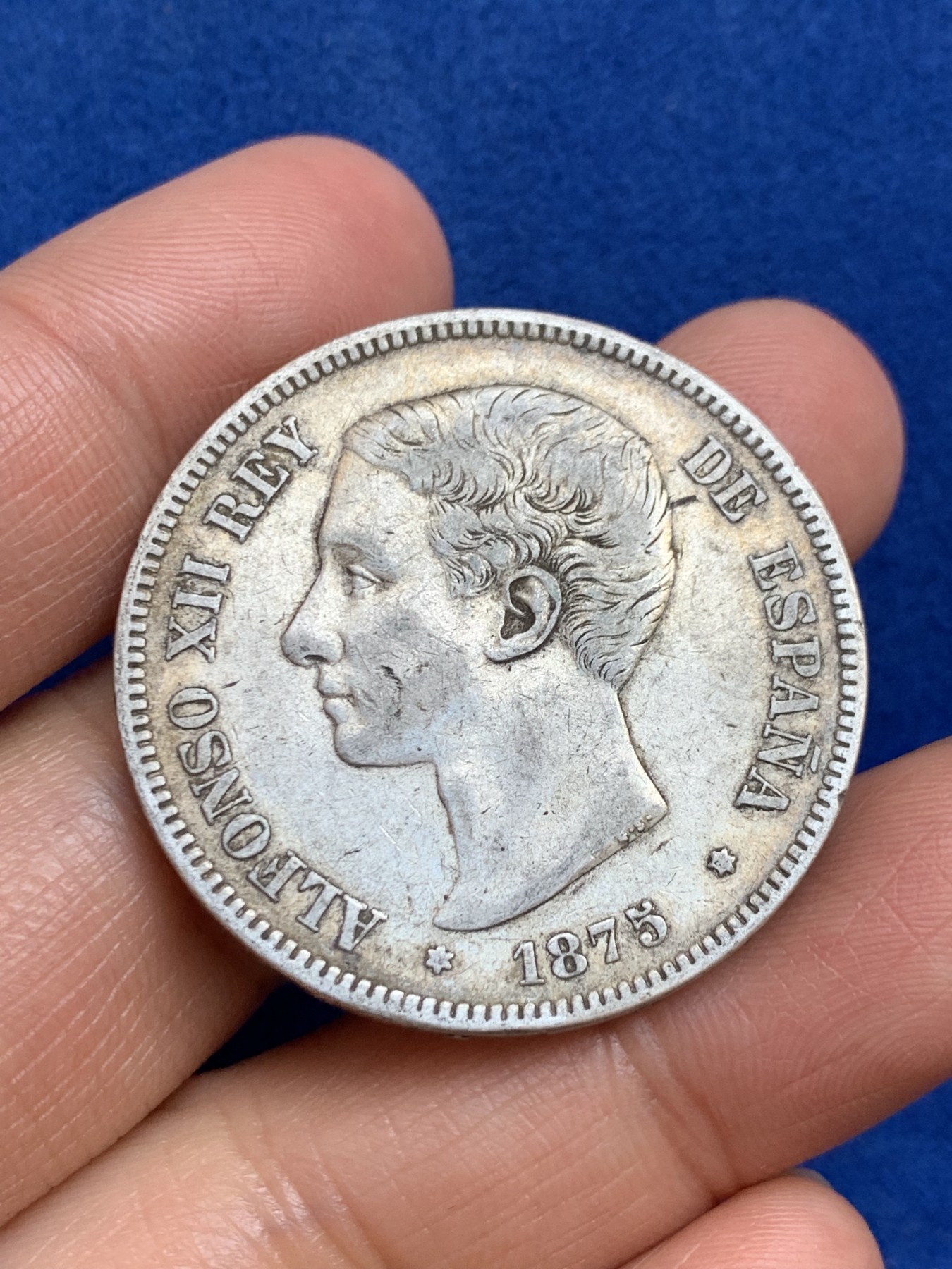 《竞宝斋》第238场-周日，周一，周二，周三 疯狂4连拍 (全场包邮) 西班牙1875年阿方索十二世5比塞塔双柱银币