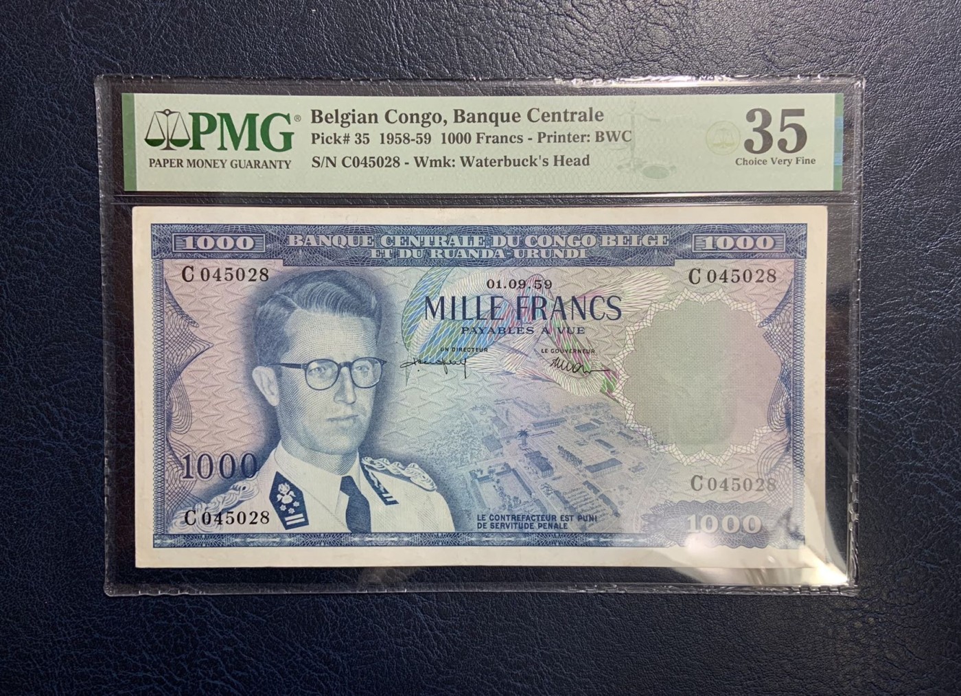 收藏联盟Quantum Auction 第320期拍卖  比属刚果1958-59年1000法郎 PMG35 状态佳 稀少高面值