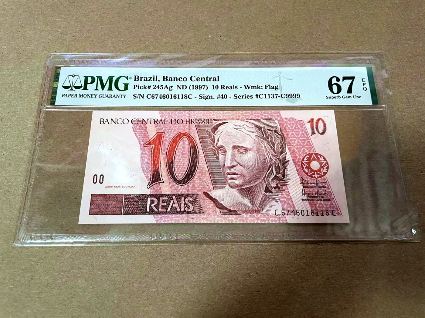 【Blue Auction】✨世界纸币精拍第425期【精】 巴西 1997年10瑞斯 PMG67EPQ 