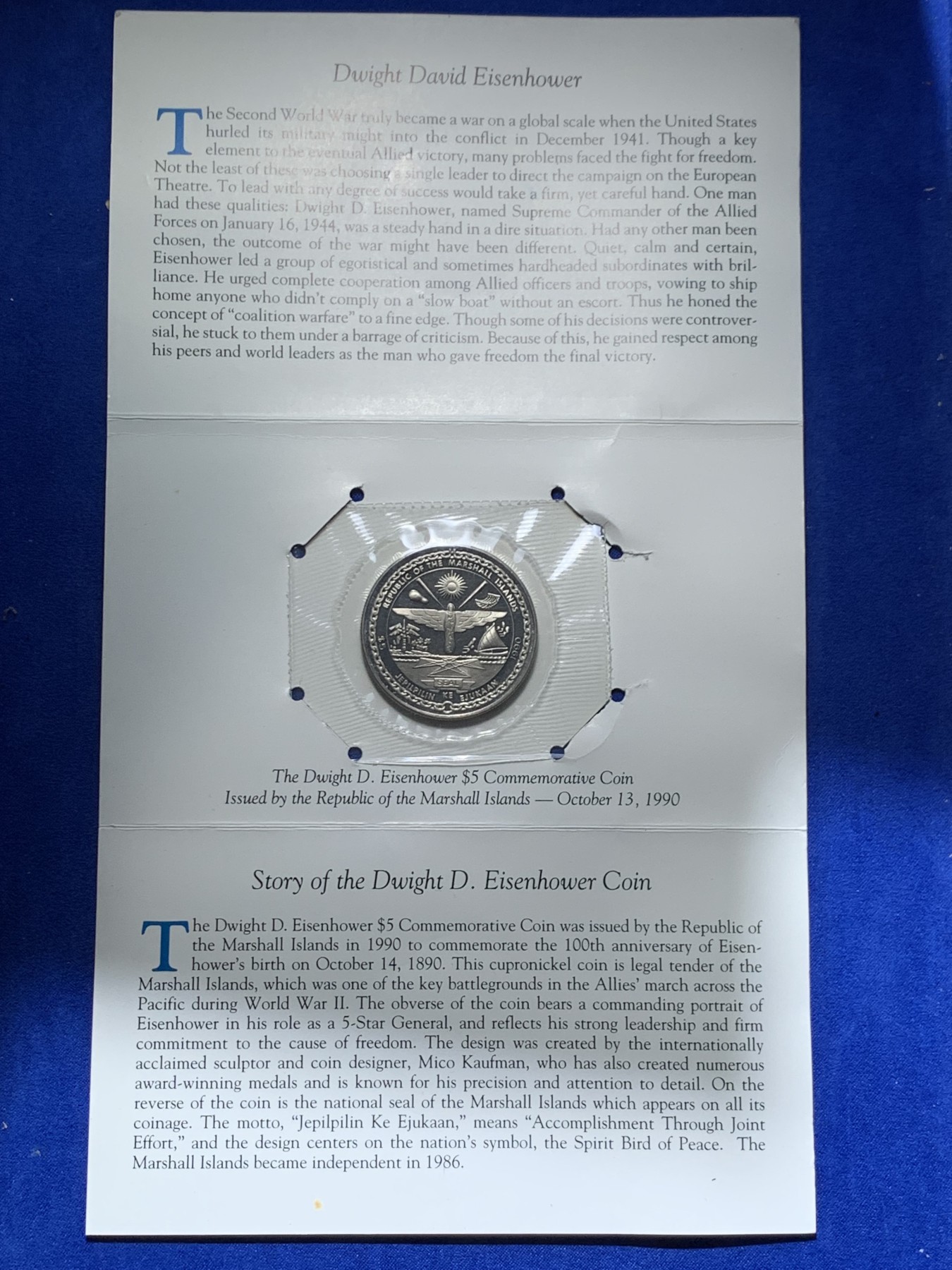 《竞宝斋》第238场-周日，周一，周二，周三 疯狂4连拍 (全场包邮) 1990 马绍尔群岛艾森豪威尔 5元镍币