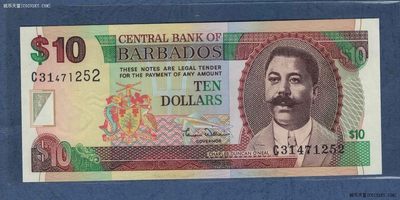 巴巴多斯2000年10元 P-62 签名如图 美洲纸币 实物图 UNC - 巴巴多斯2000年10元 P-62 签名如图 美洲纸币 实物图 UNC