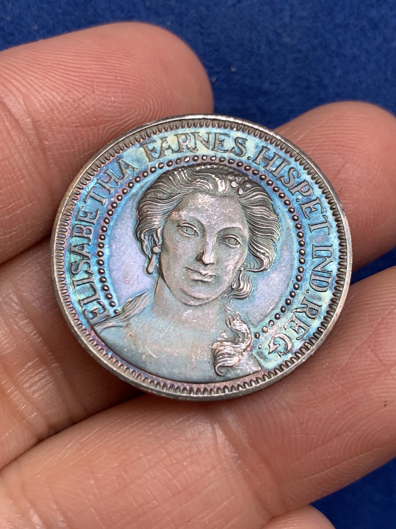 《竞宝斋》第238场-周日，周一，周二，周三 疯狂4连拍 (全场包邮) 西班牙伊丽莎白 法尔内斯 925银章 7.16克 27.1mm