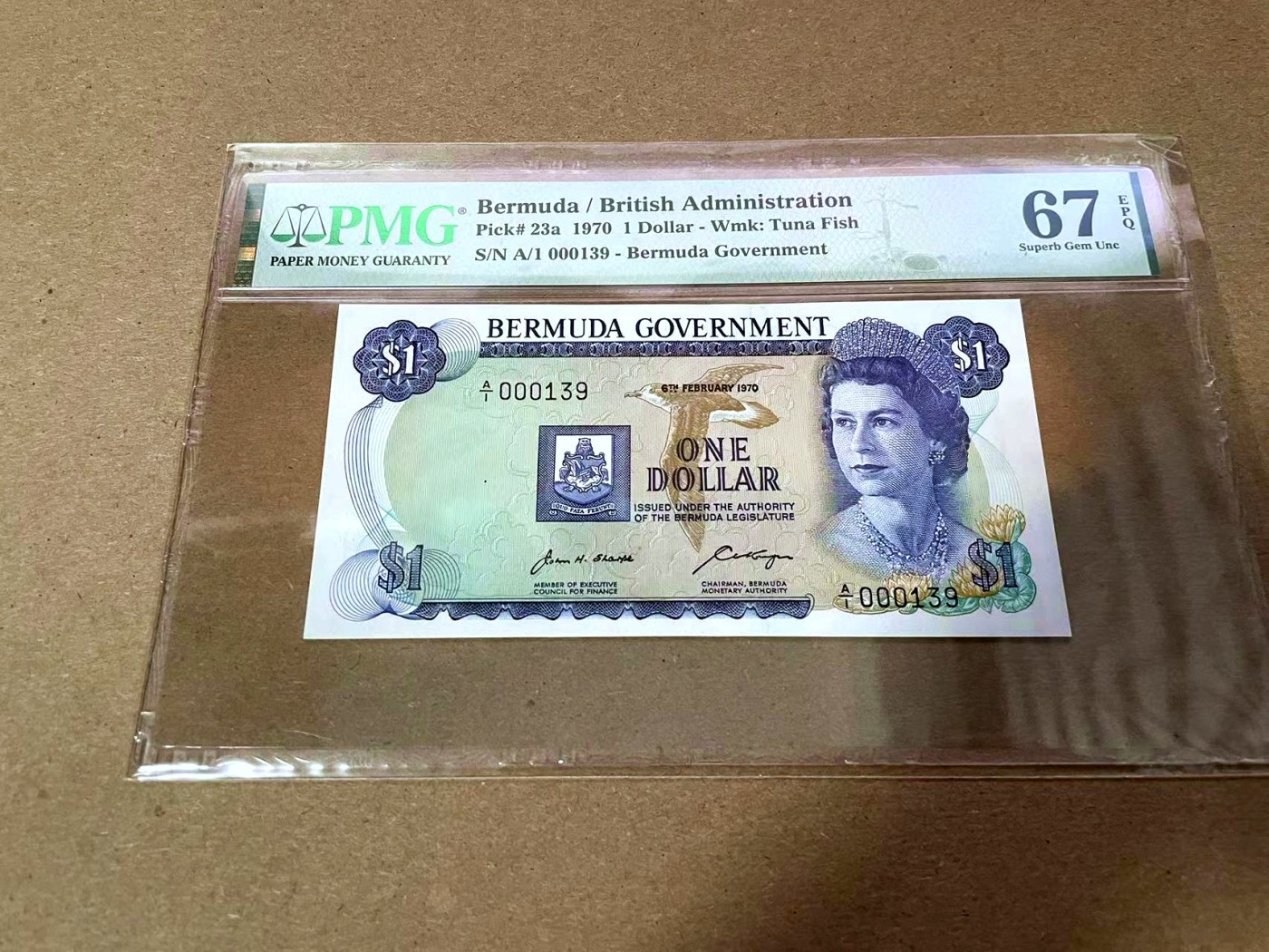 【Blue Auction】✨世界纸币精拍第425期【精】 【A1冠139小号】百慕大 1970年1元 PMG67EPQ 女王