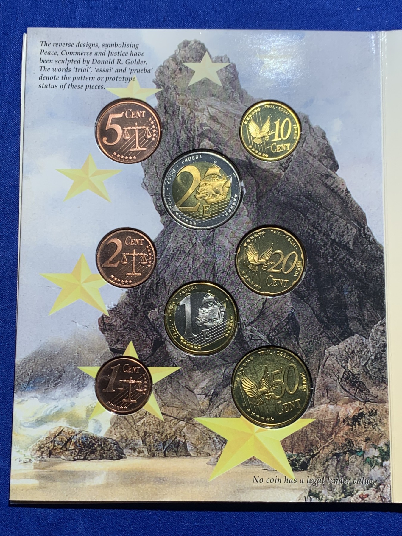 《竞宝斋》第238场-周日，周一，周二，周三 疯狂4连拍 (全场包邮) 原封装英国 2002年 欧元试铸 ESSAI样币 8枚套卡装 少见