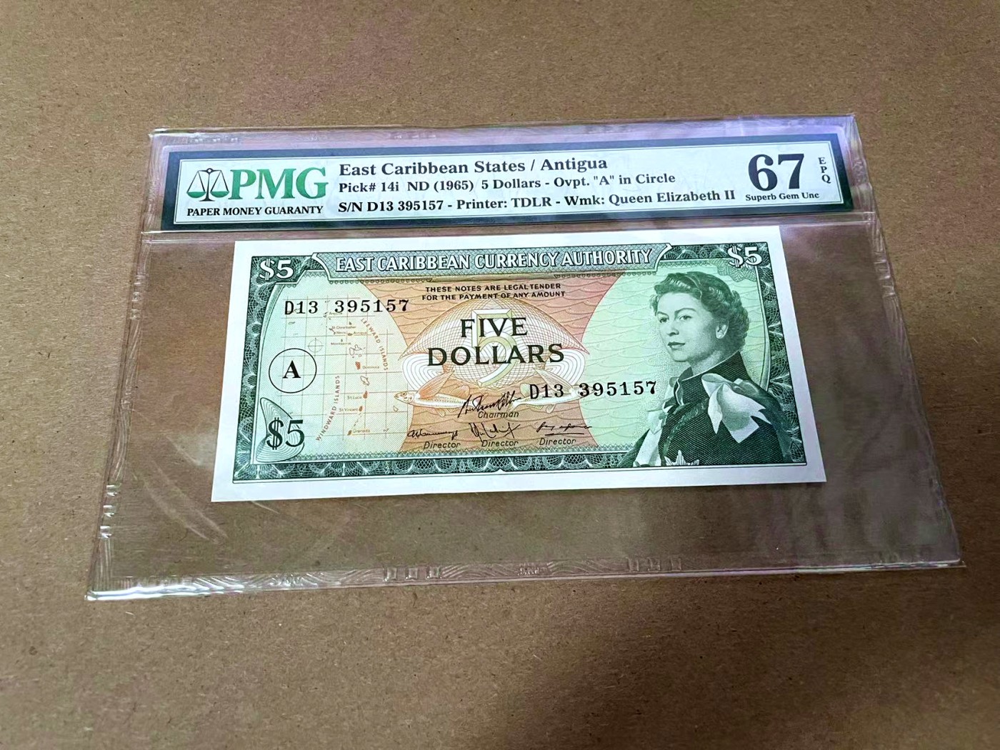 【Blue Auction】✨世界纸币精拍第425期【精】 东加勒比 1965年5元 戎装女王 PMG67EPQ 