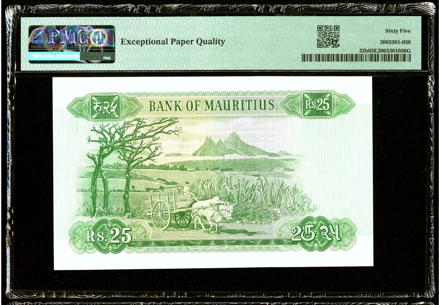 【Blue Auction】✨世界纸币精拍第425期【精】 【无47】毛里求斯 1967年25卢比 戎装女王 背面牛车及风光怡人 PMG65EPQ 绝品
