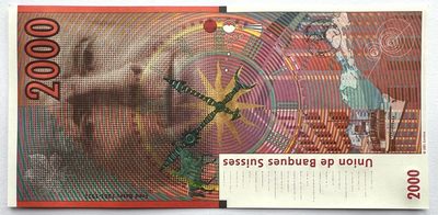 2024第6场（总第158期）：精品测试钞、纪念券、连体钞、纪念钞专场 - 瑞士银行联盟1997年版2000面额测试钞UNC（法国著名设计师“普杰”）