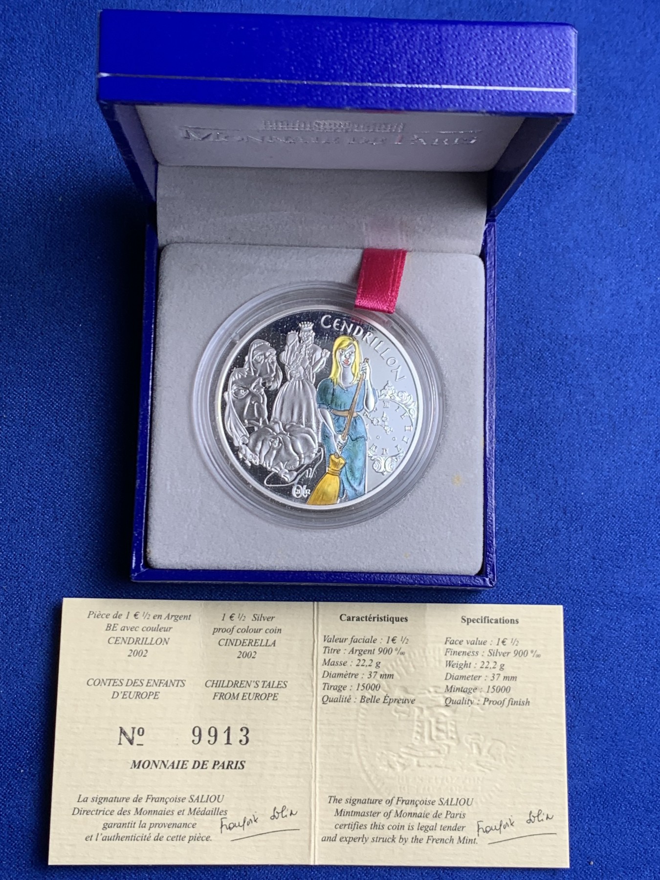 《竞宝斋》第238场-周日，周一，周二，周三 疯狂4连拍 (全场包邮) 法国 2002 白雪公主 1½欧元 彩印纪念币 22.2克