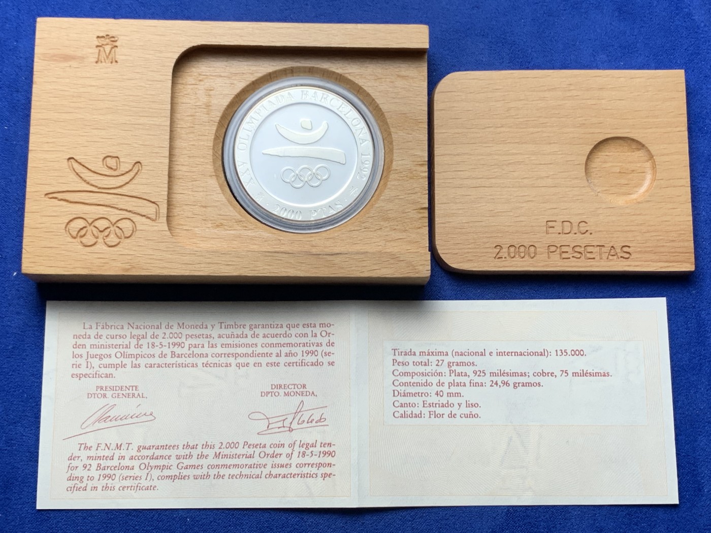 《竞宝斋》第238场-周日，周一，周二，周三 疯狂4连拍 (全场包邮) 西班牙1992年 巴塞罗那奥运会2000比塞塔 胡安·卡洛斯精制大银币 27克 925银