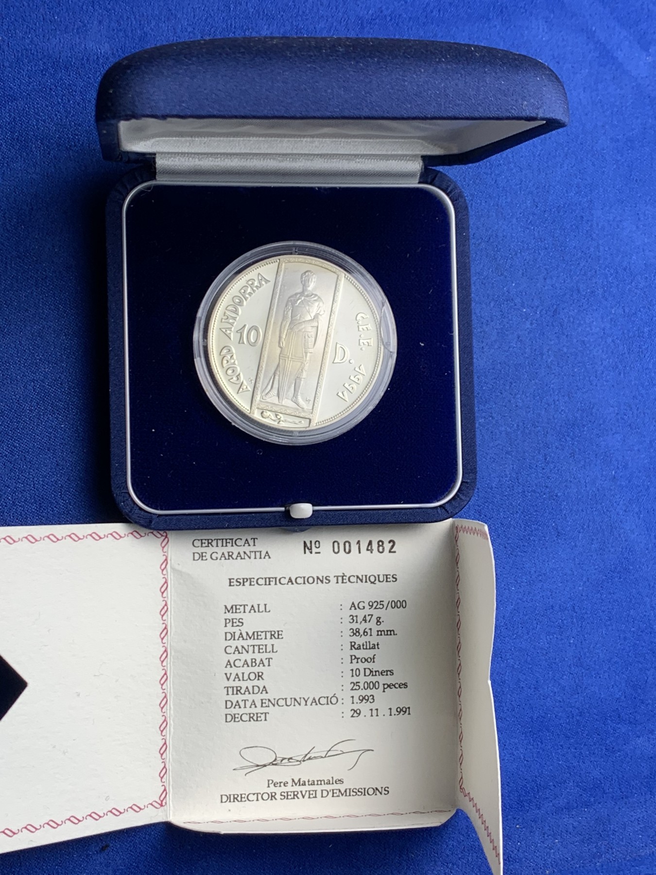 《竞宝斋》第238场-周日，周一，周二，周三 疯狂4连拍 (全场包邮) 安道尔 1991 10第纳尔 银币 925银31.1克