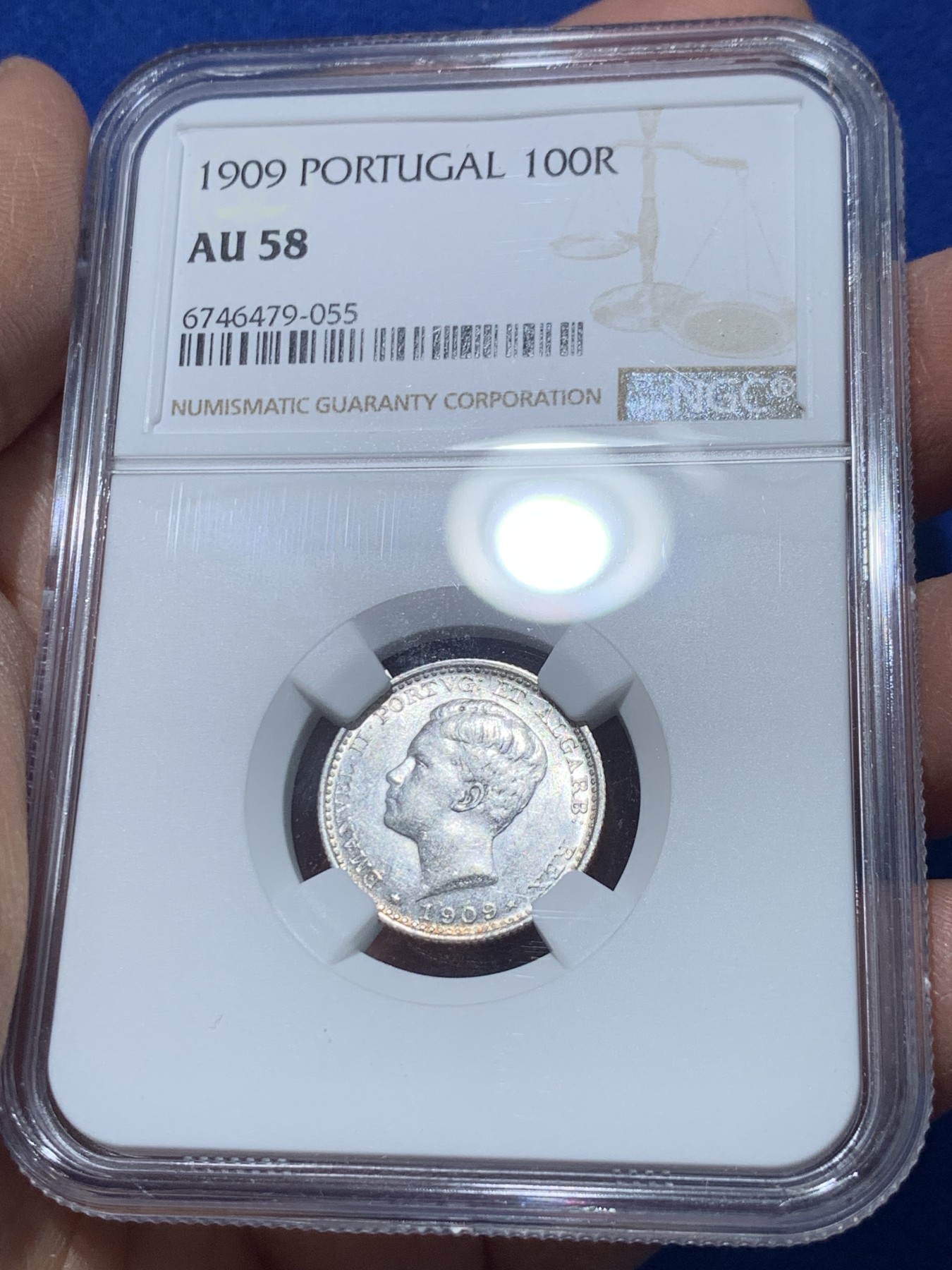 《竞宝斋》第238场-周日，周一，周二，周三 疯狂4连拍 (全场包邮) NGC AU58 葡萄牙 1909年 100瑞斯 银币