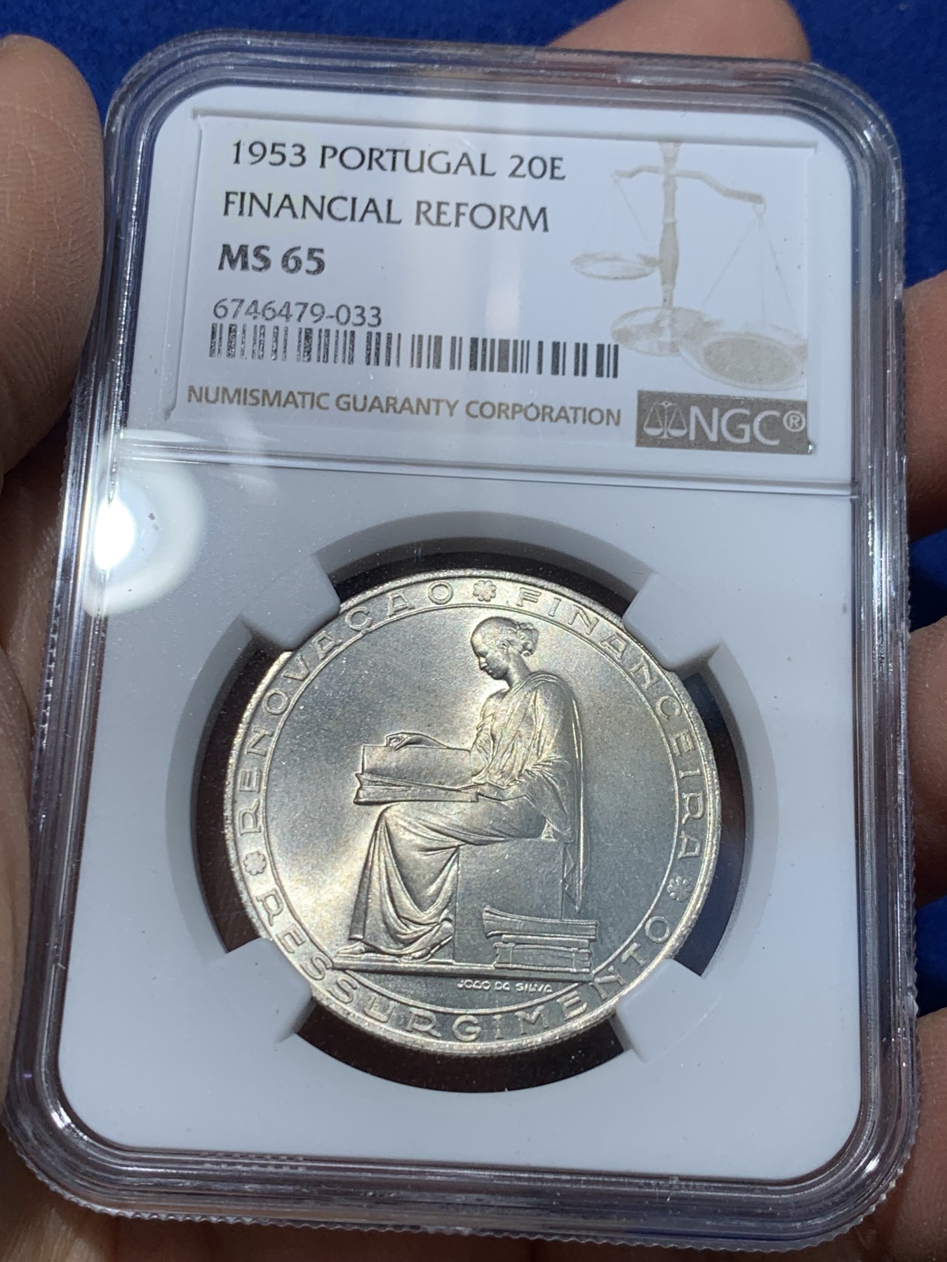 《竞宝斋》第238场-周日，周一，周二，周三 疯狂4连拍 (全场包邮) NGC MS65 葡萄牙1953年金融改革制度25周年20埃斯库多大银币