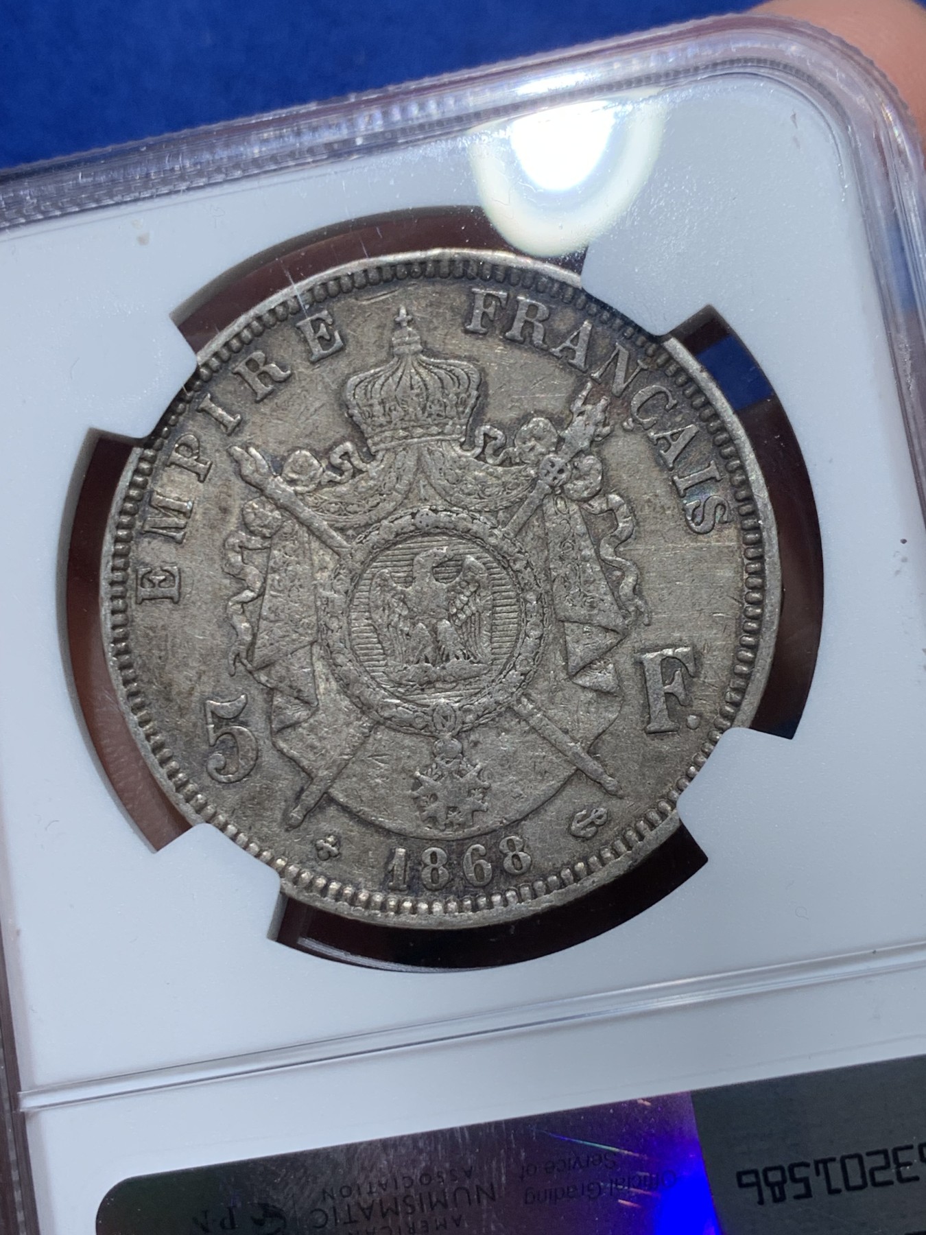 《竞宝斋》第238场-周日，周一，周二，周三 疯狂4连拍 (全场包邮) NGC XF40 法国拿破仑三世5法郎银币 少见1868BB