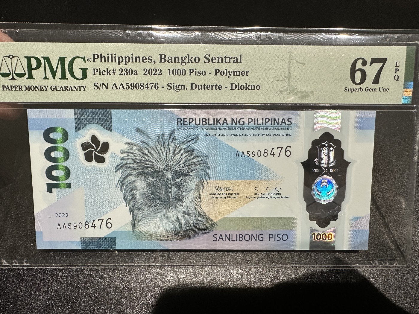 《外钞收藏家》第三百三十四期（连拍第一场） 2022年菲律宾1000比索 PMG67 AA冠