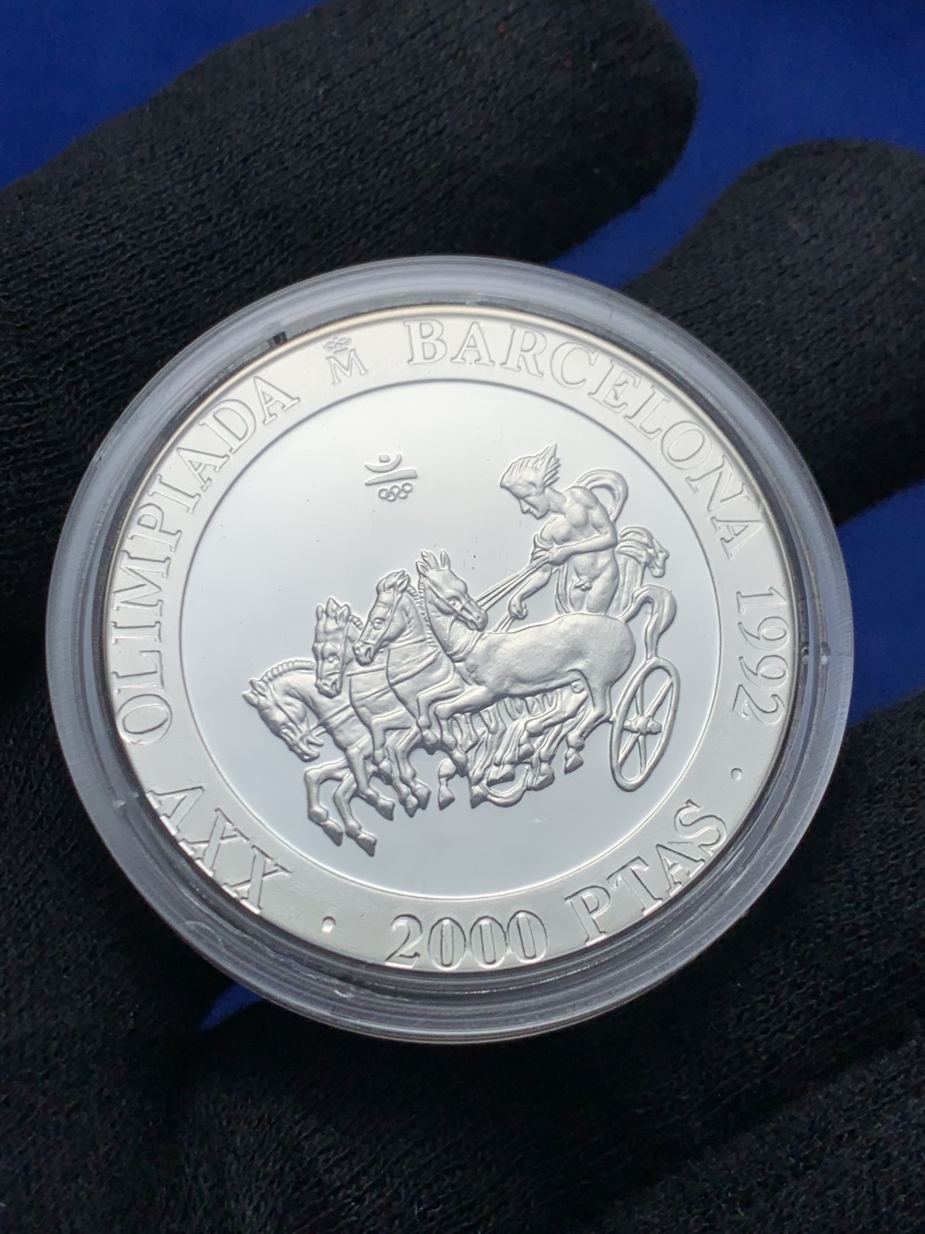 《竞宝斋》第238场-周日，周一，周二，周三 疯狂4连拍 (全场包邮) 西班牙1992年 巴塞罗那奥运会2000比塞塔 胡安·卡洛斯精制大银币 27克 925银