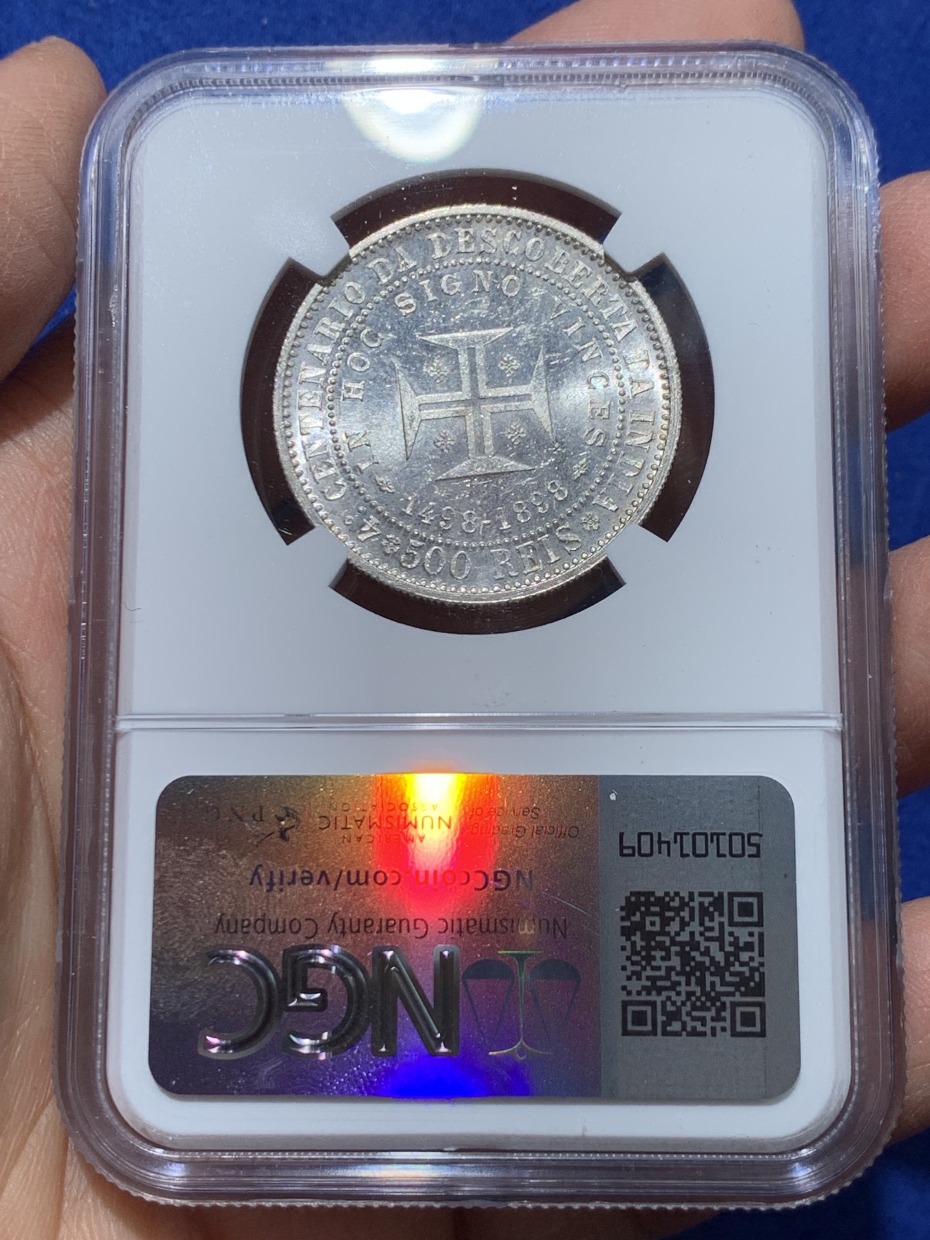 《竞宝斋》第238场-周日，周一，周二，周三 疯狂4连拍 (全场包邮) NGC MS61 葡萄牙1898年发现印度400周年500瑞斯银币