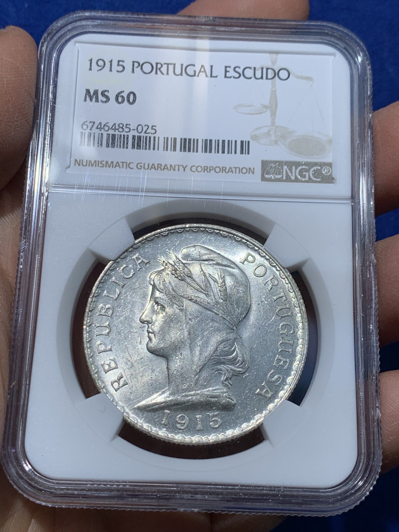 《竞宝斋》第238场-周日，周一，周二，周三 疯狂4连拍 (全场包邮) NGC MS60 原光葡萄牙1915年女神1埃斯库多银币