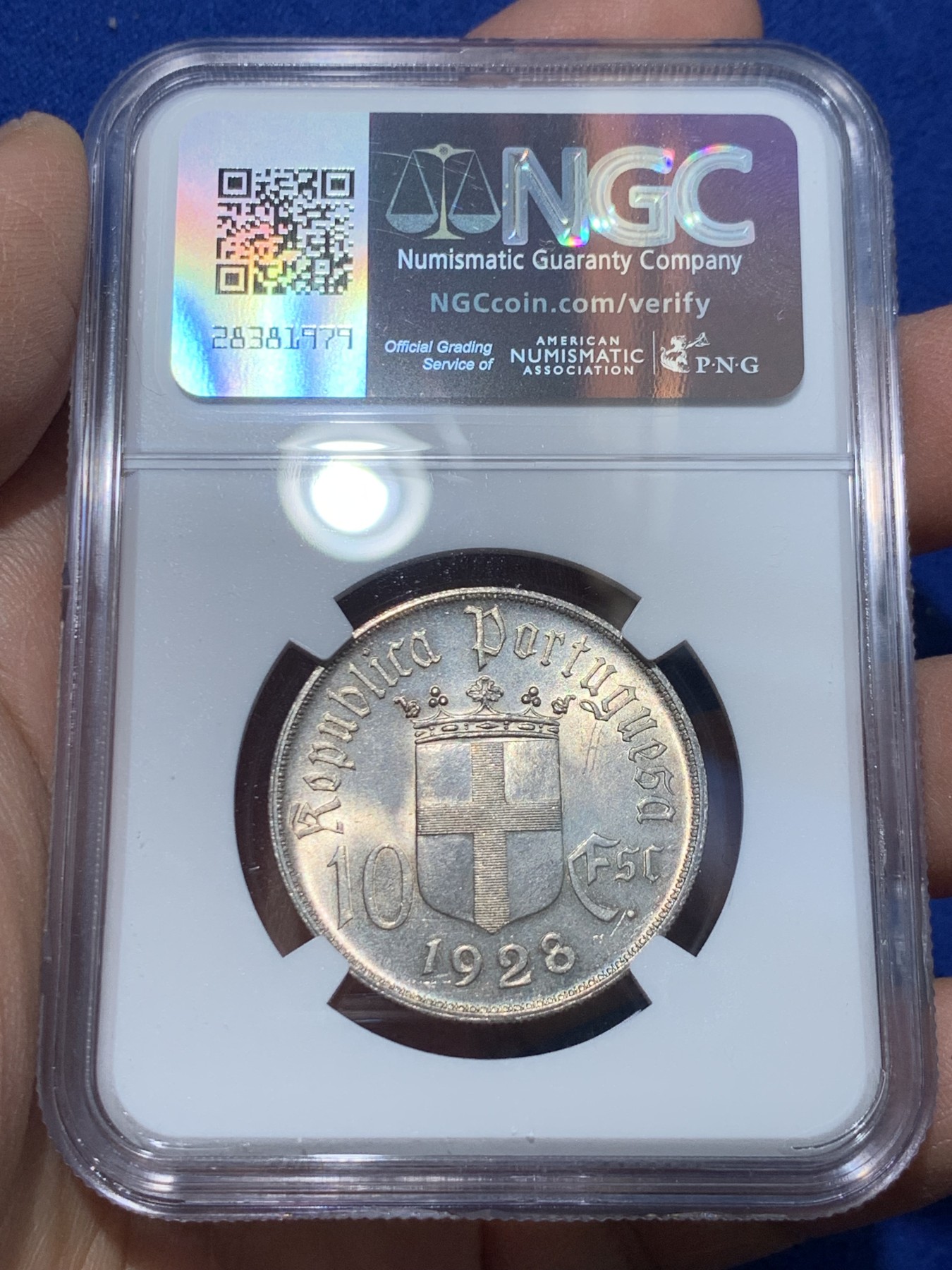 《竞宝斋》第238场-周日，周一，周二，周三 疯狂4连拍 (全场包邮) NGC MS63 葡萄牙1928年马剑10埃斯库多银币