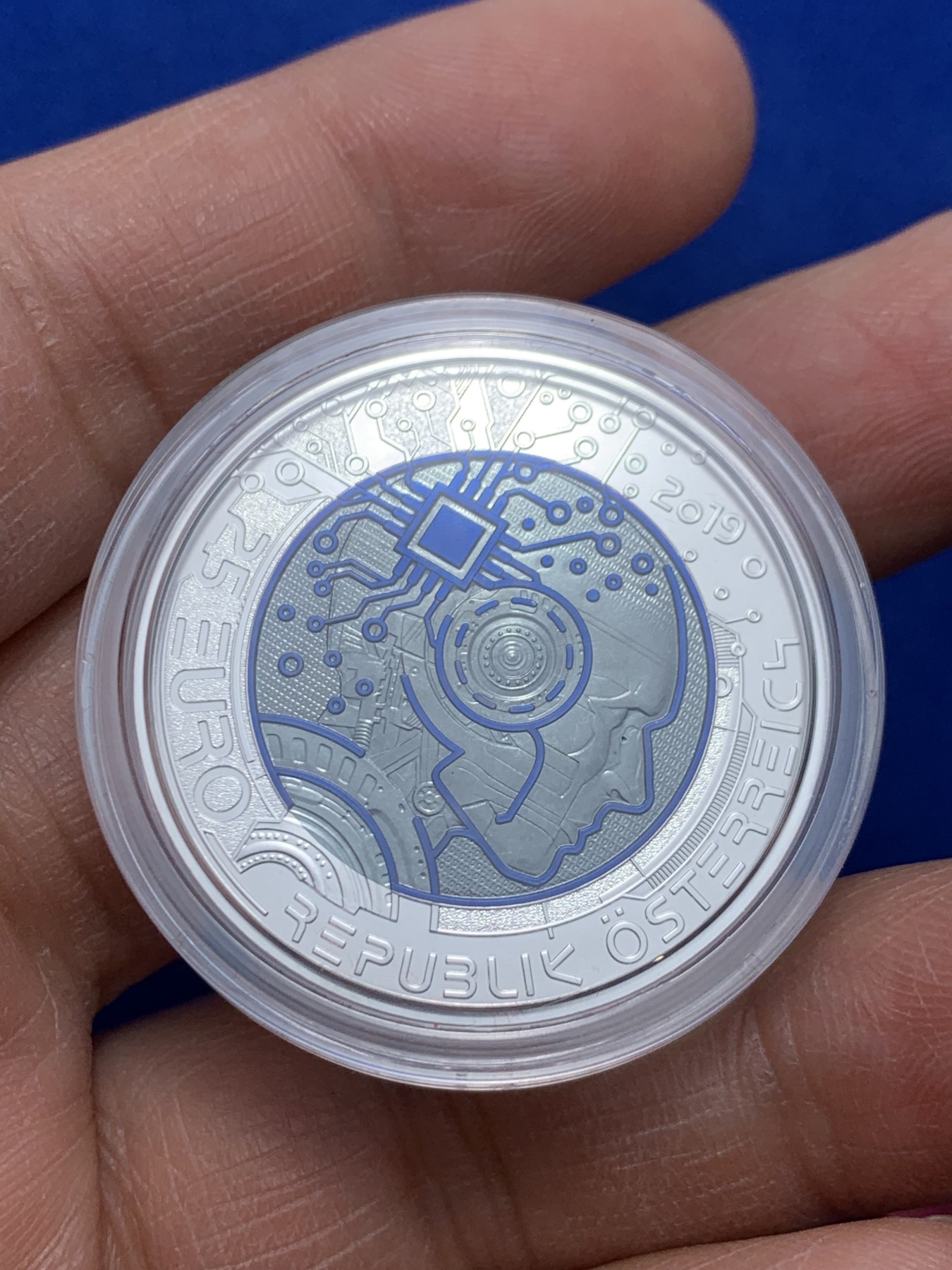 《竞宝斋》第238场-周日，周一，周二，周三 疯狂4连拍 (全场包邮) 奥地利 2019 银铌双金属 25欧元 人工智能纪念银币