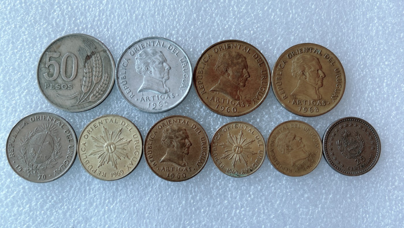 第一海外回流一元起拍收藏 本月最后一期 第61期 乌拉圭硬币 10枚 无重复不同版