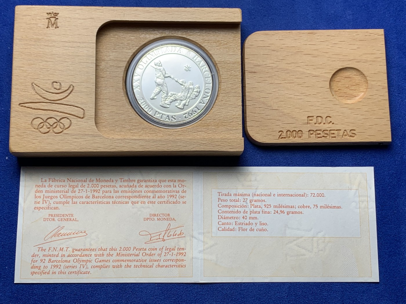 《竞宝斋》第238场-周日，周一，周二，周三 疯狂4连拍 (全场包邮) 西班牙1992年 巴塞罗那奥运会2000比塞塔 胡安·卡洛斯精制大银币 27克 925银