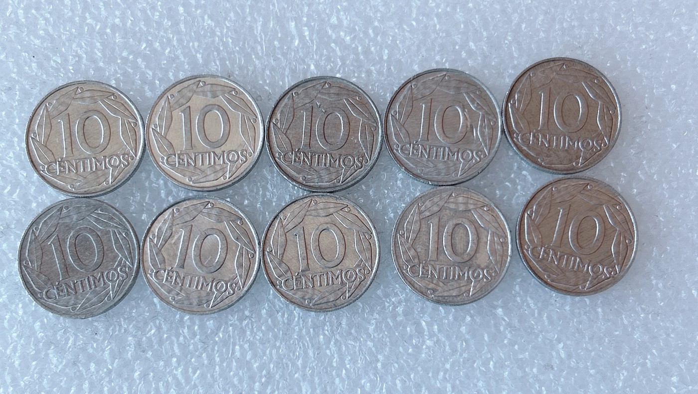 第一海外回流一元起拍收藏 本月最后一期 第61期 西班牙1959年佛朗哥10分铝币 10枚