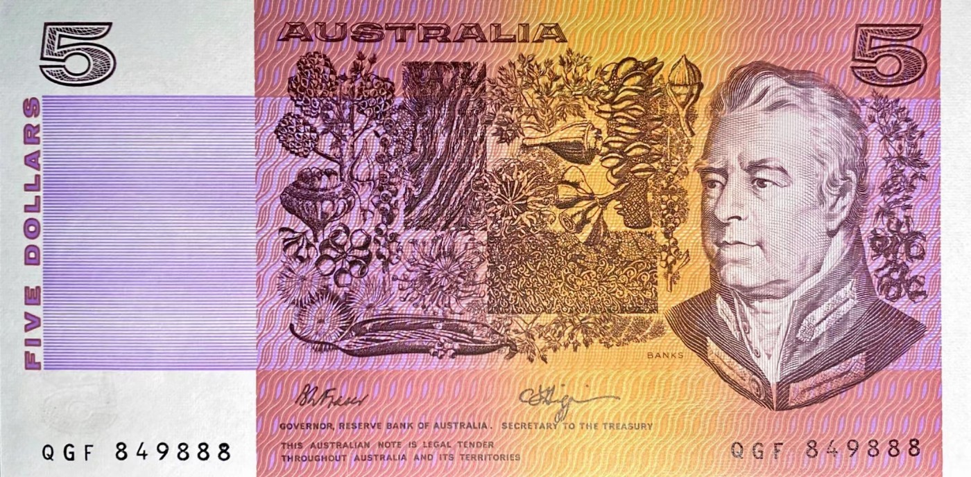 《外钞收藏家》第三百三十四期（连拍第一场） 全新UNC 澳大利亚5元 老版本 稀少豹子888