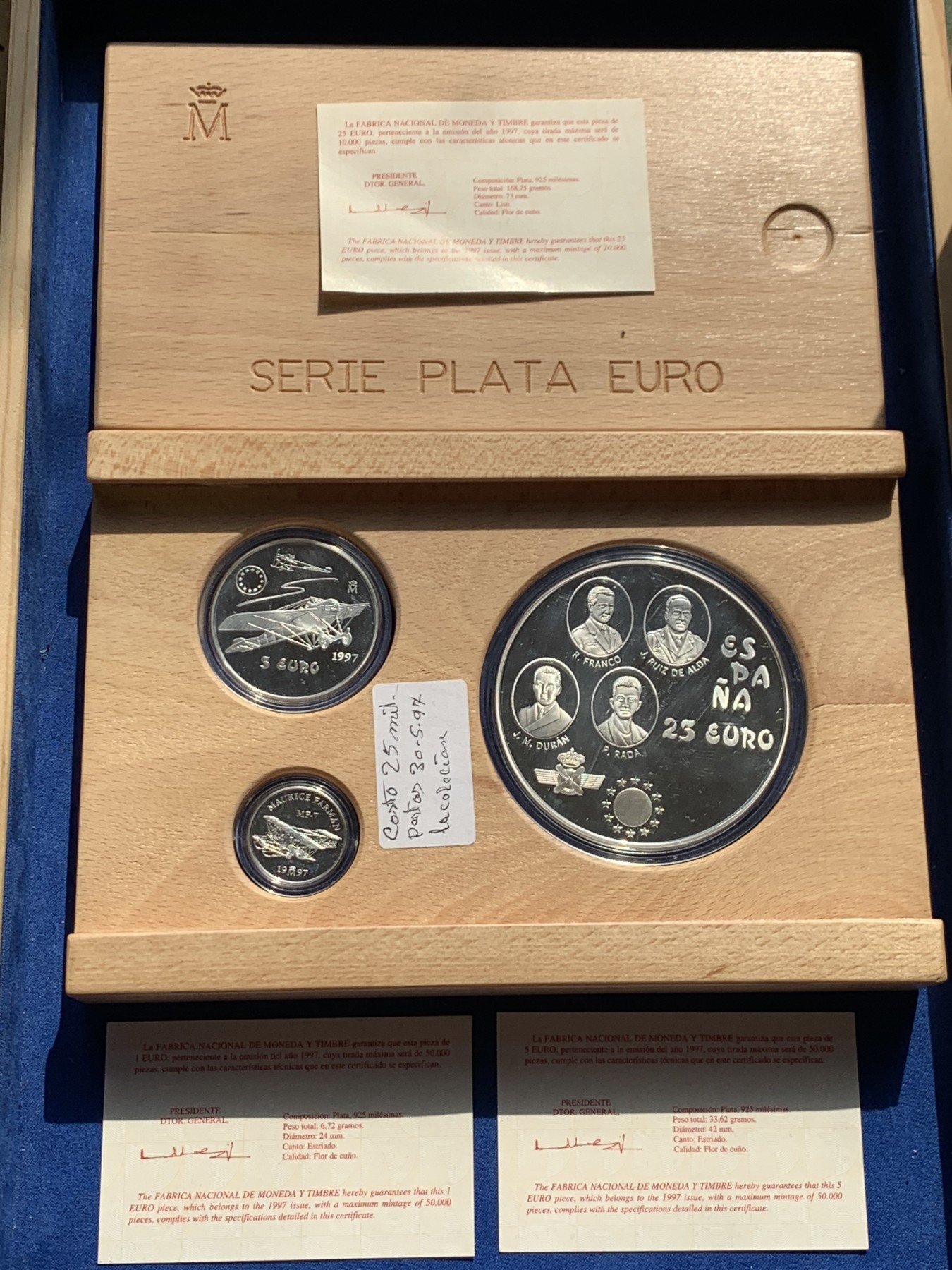 《竞宝斋》第238场-周日，周一，周二，周三 疯狂4连拍 (全场包邮) 西班牙1997年 飞机系列 6.72+33.62+168.75=209.09 925银 整套首拍