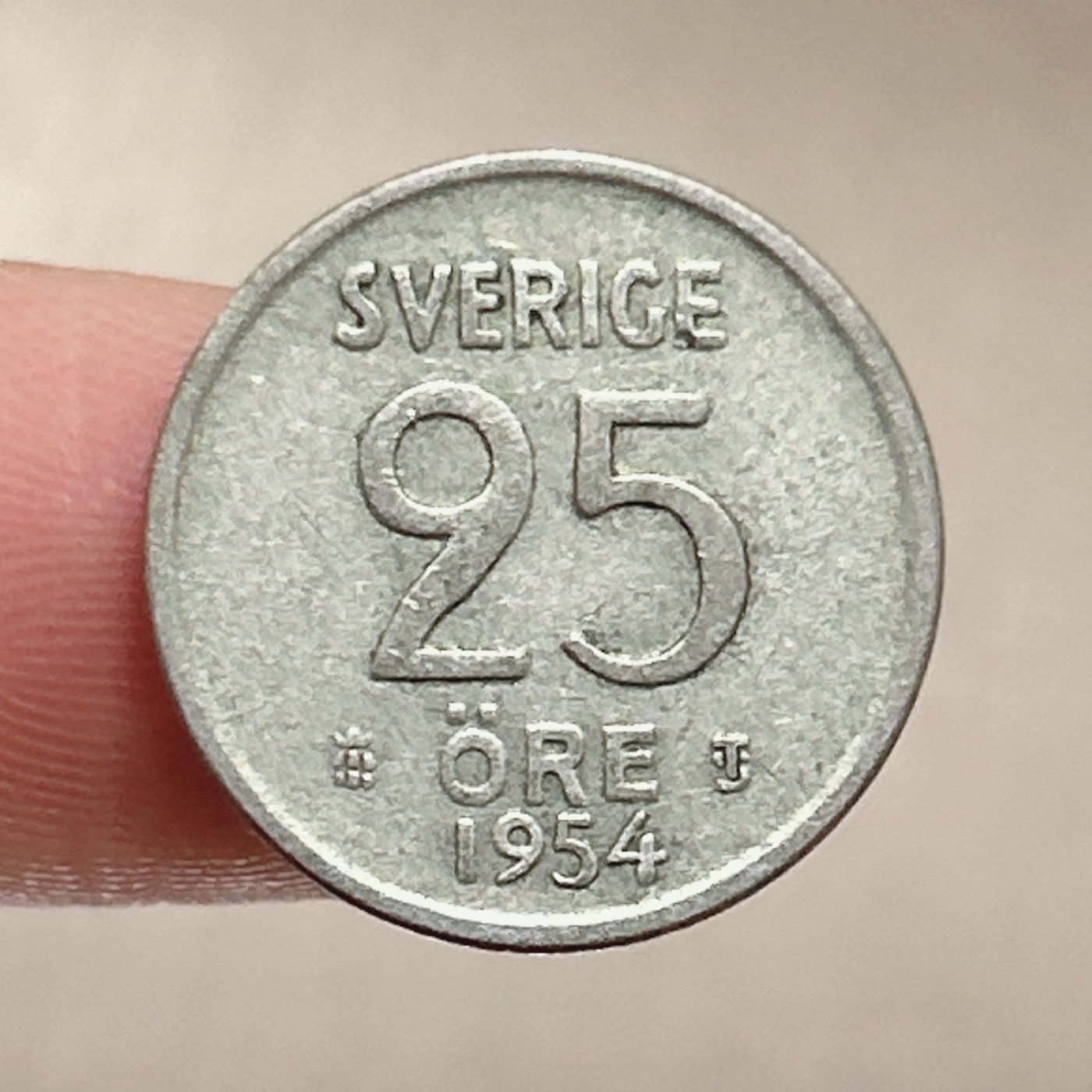 第一海外回流一元起拍收藏 本月最后一期 第61期 瑞典1954年25欧尔银币 古斯塔夫六世，2.4g