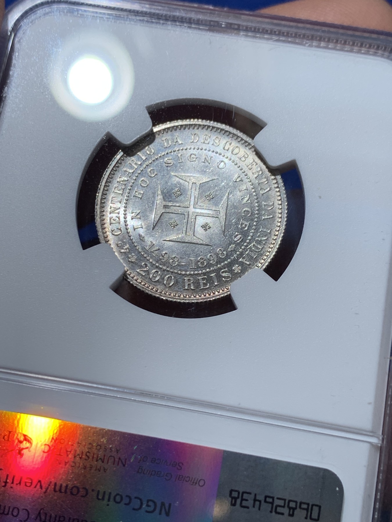 《竞宝斋》第238场-周日，周一，周二，周三 疯狂4连拍 (全场包邮) NGC MS62 葡萄牙1898年发现印度400周年200瑞斯银币