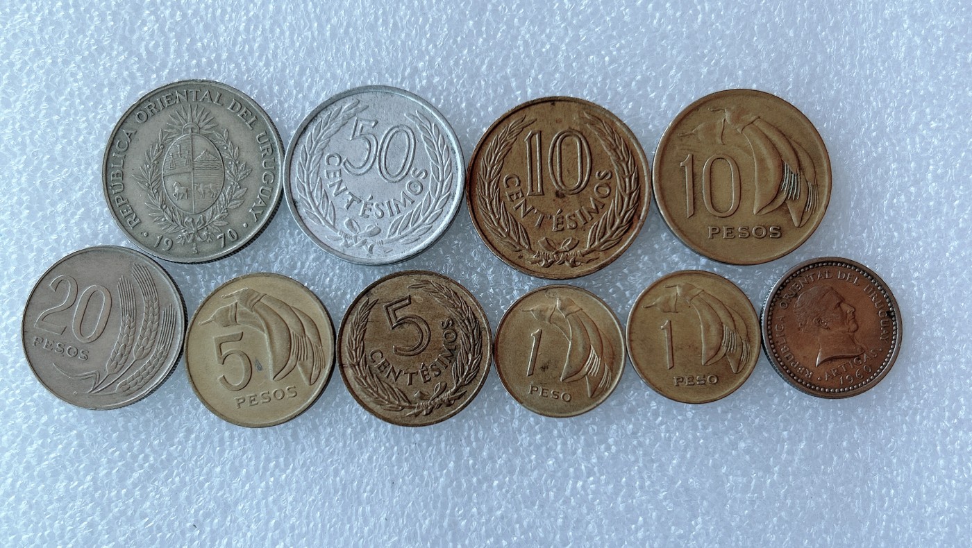 第一海外回流一元起拍收藏 本月最后一期 第61期 乌拉圭硬币 10枚 无重复不同版