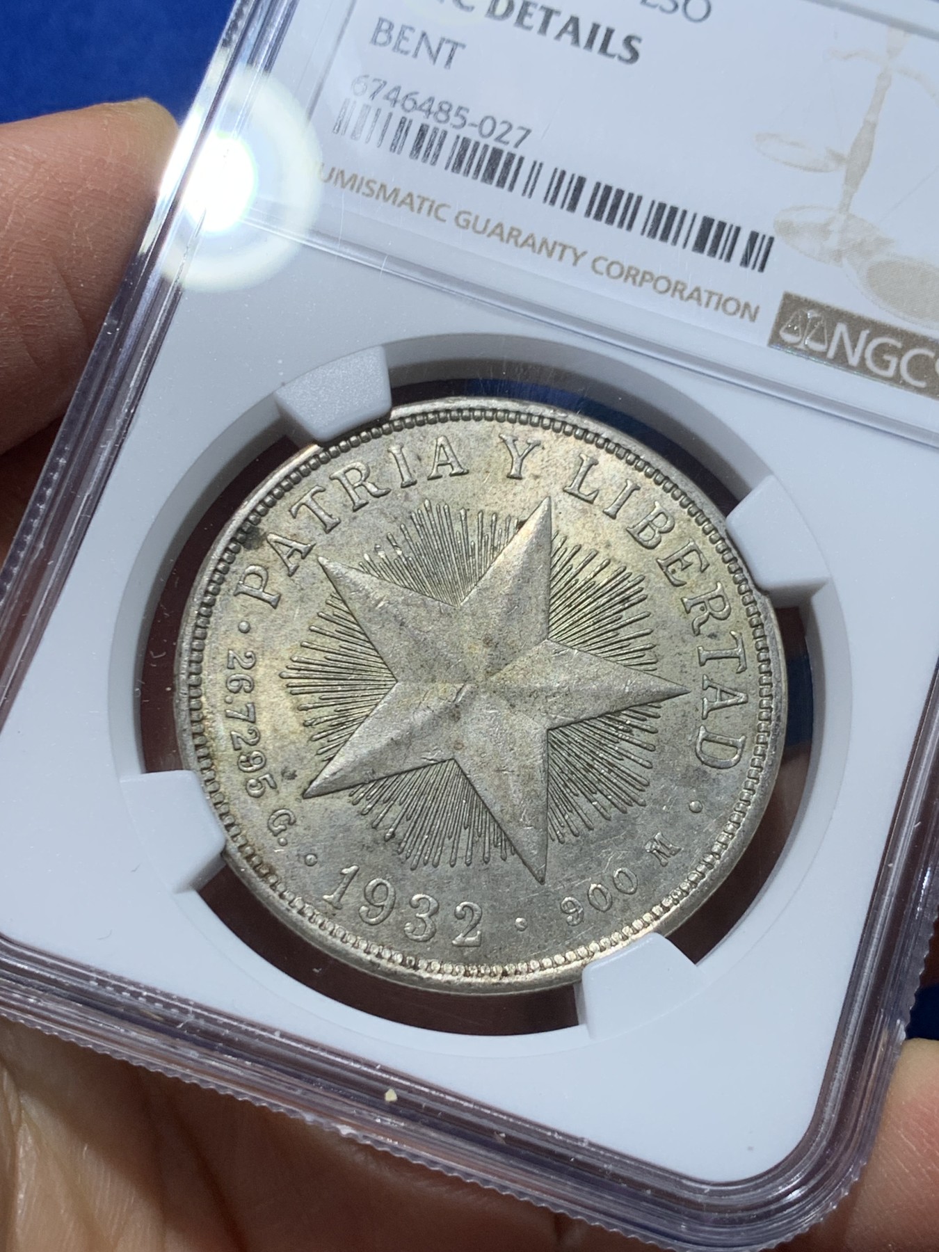 《竞宝斋》第238场-周日，周一，周二，周三 疯狂4连拍 (全场包邮) NGC UNC 古巴 1932年 大五角星 1比索 银币