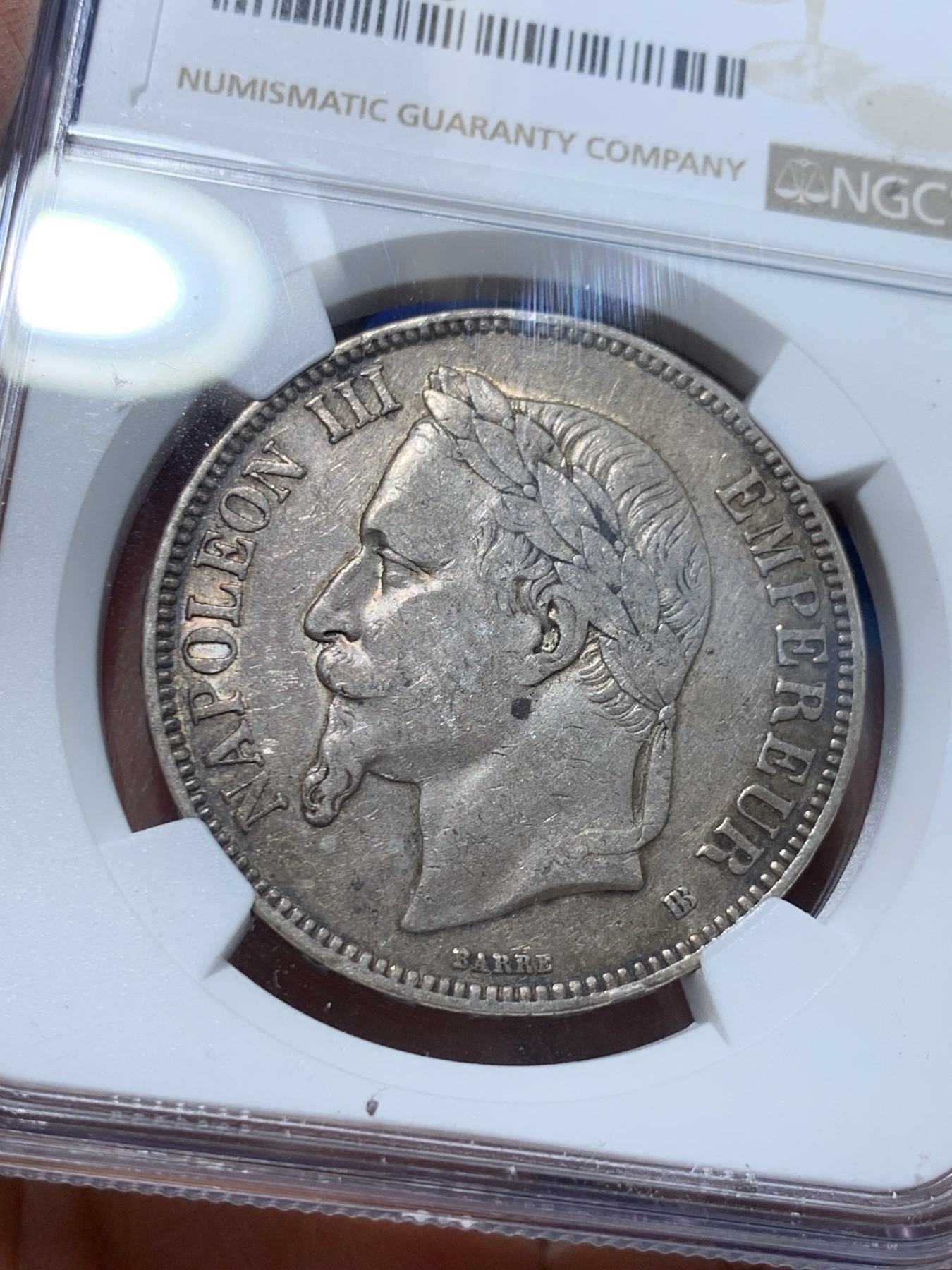 《竞宝斋》第238场-周日，周一，周二，周三 疯狂4连拍 (全场包邮) NGC XF40 法国拿破仑三世5法郎银币 少见1868BB