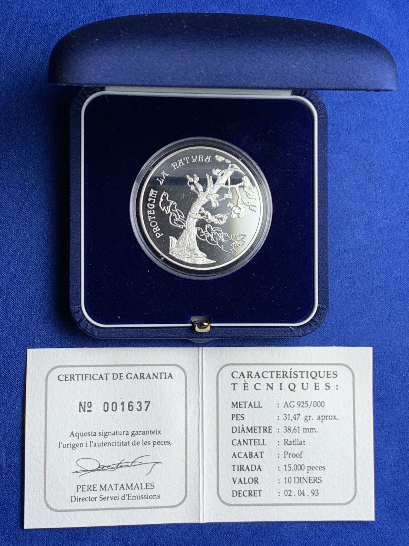 《竞宝斋》第238场-周日，周一，周二，周三 疯狂4连拍 (全场包邮) 安道尔 1993 生命之树 10第纳尔银币 31.1克 925银