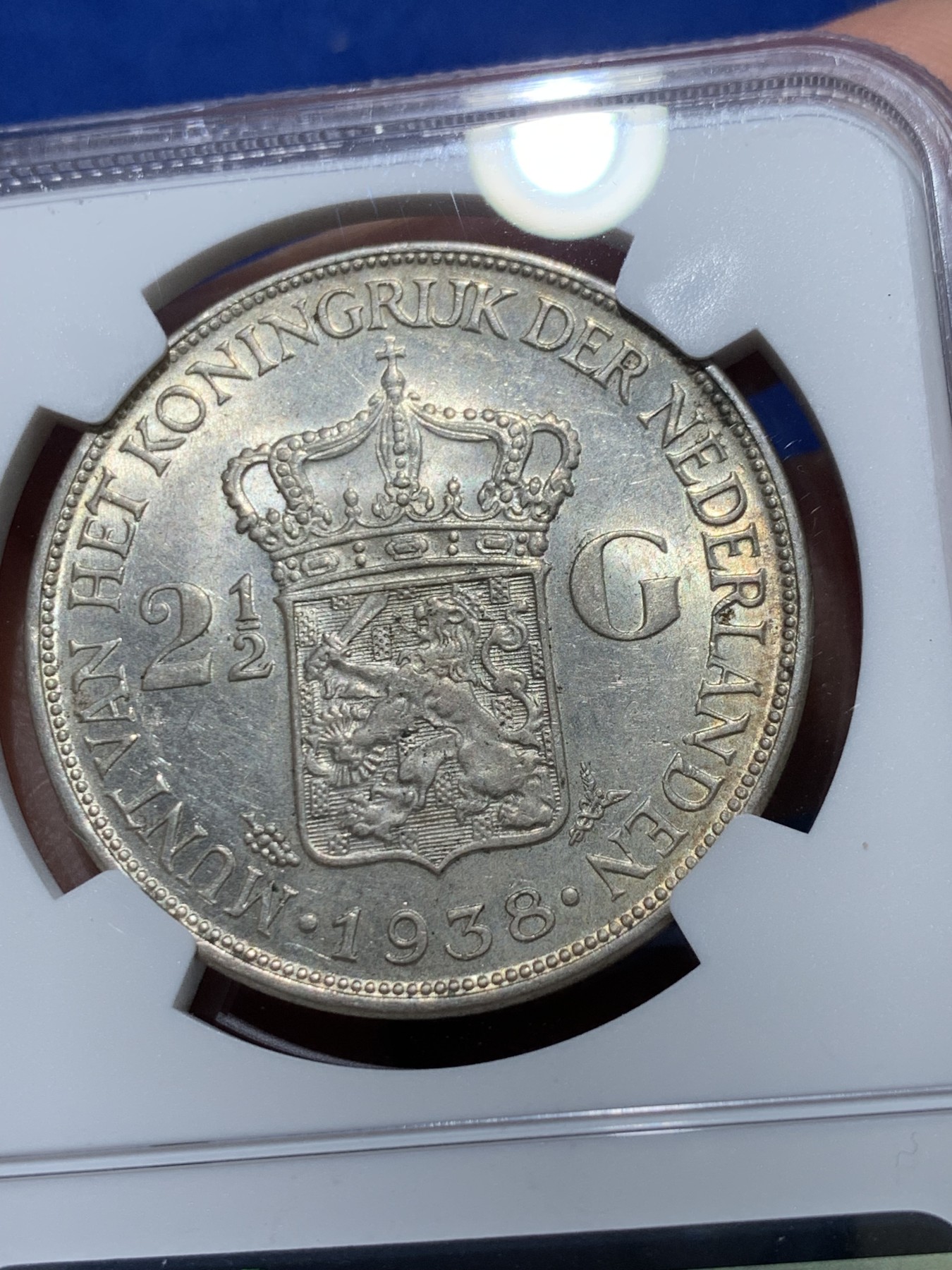 《竞宝斋》第238场-周日，周一，周二，周三 疯狂4连拍 (全场包邮) NGC AU58 荷兰1938年威廉明娜女王2.5盾大银币