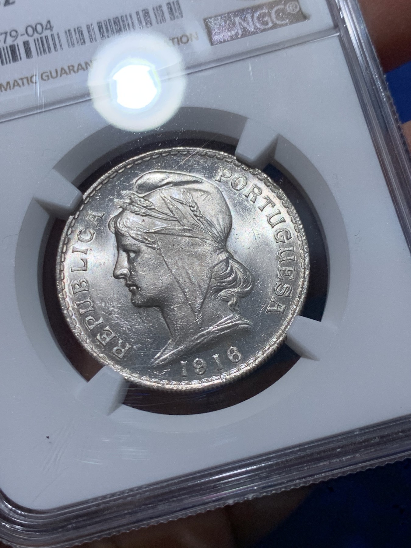 《竞宝斋》第238场-周日，周一，周二，周三 疯狂4连拍 (全场包邮) NGC MS62 葡萄牙1916年自由女神半圆银币