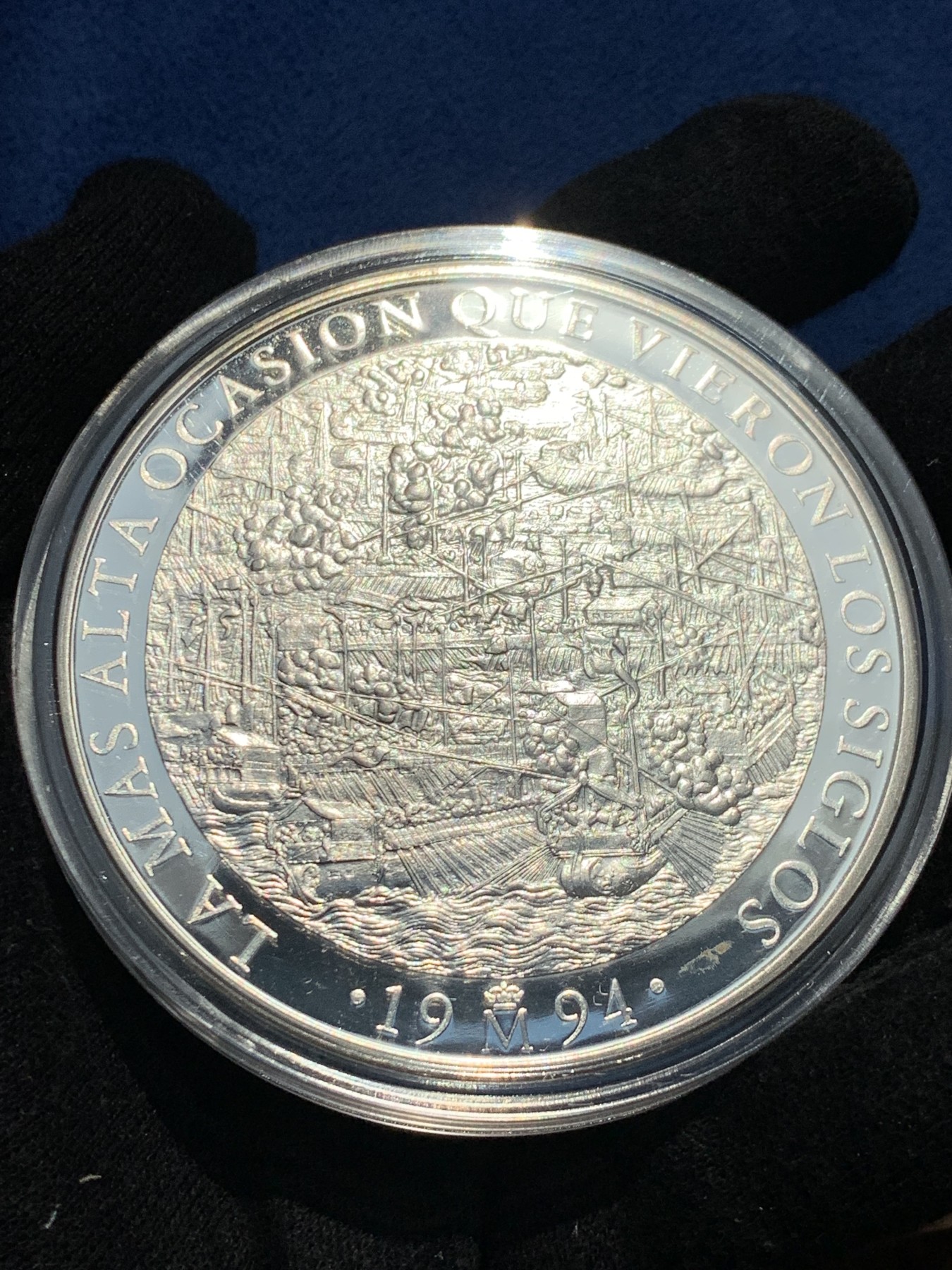 《竞宝斋》第238场-周日，周一，周二，周三 疯狂4连拍 (全场包邮) 西班牙1994年25ECU精制大银币 原盒证书 少见 168.75克 925银 比5盎司还大