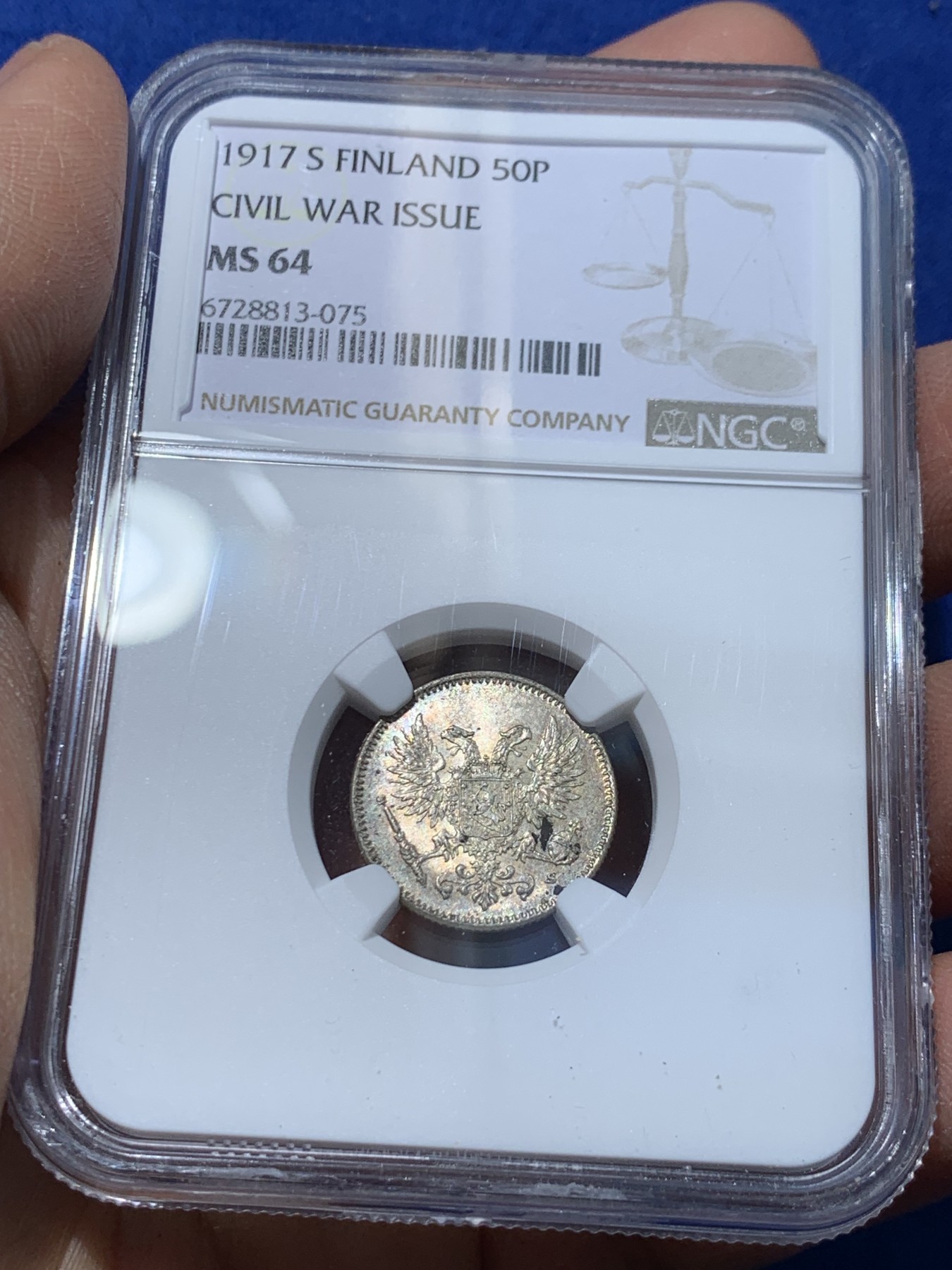 《竞宝斋》第238场-周日，周一，周二，周三 疯狂4连拍 (全场包邮) NGC MS64 俄占芬兰 1917年 50芬尼银币