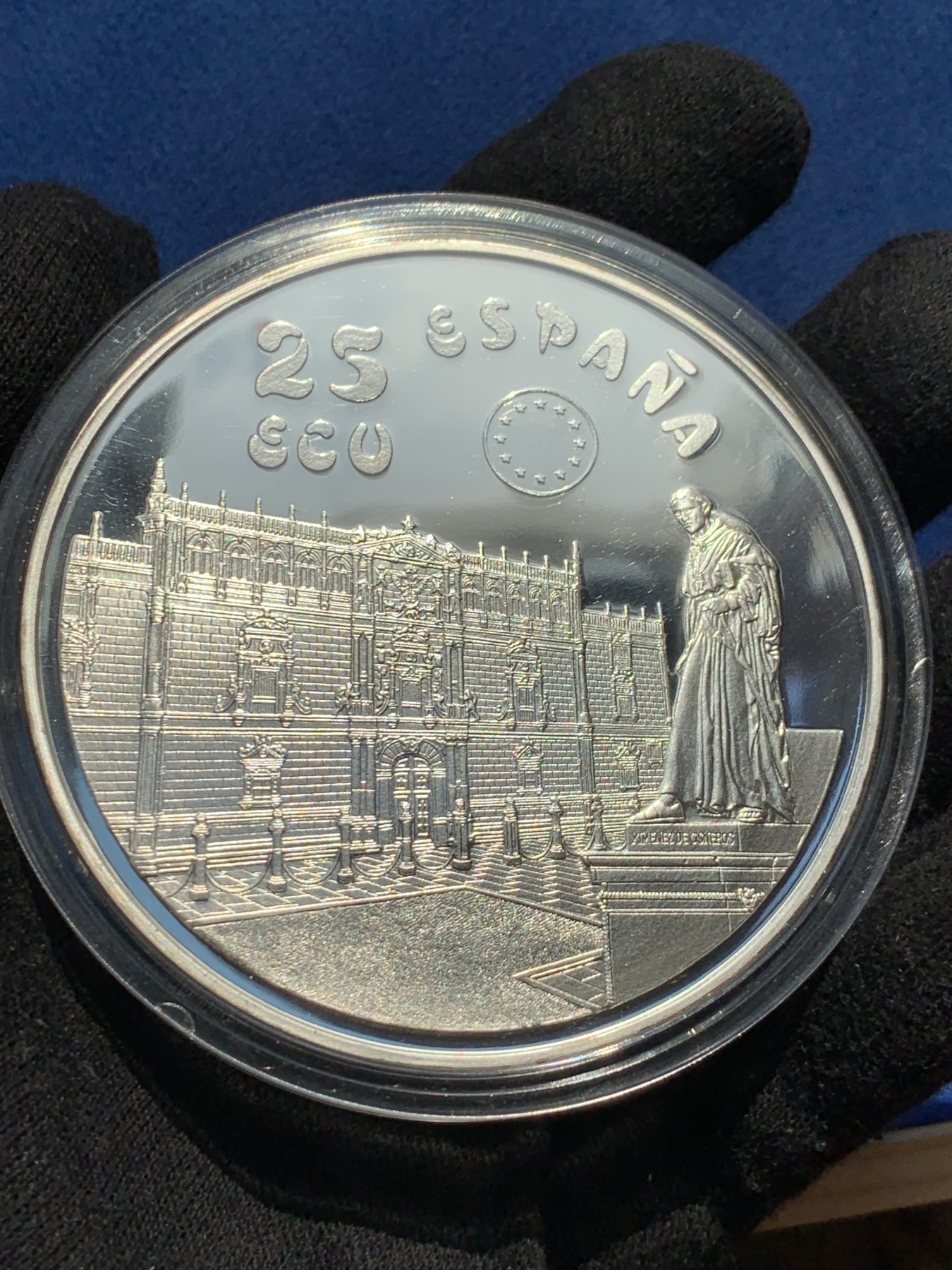 《竞宝斋》第238场-周日，周一，周二，周三 疯狂4连拍 (全场包邮) 西班牙1994年25ECU精制大银币 原盒证书 少见 168.75克 925银 比5盎司还大