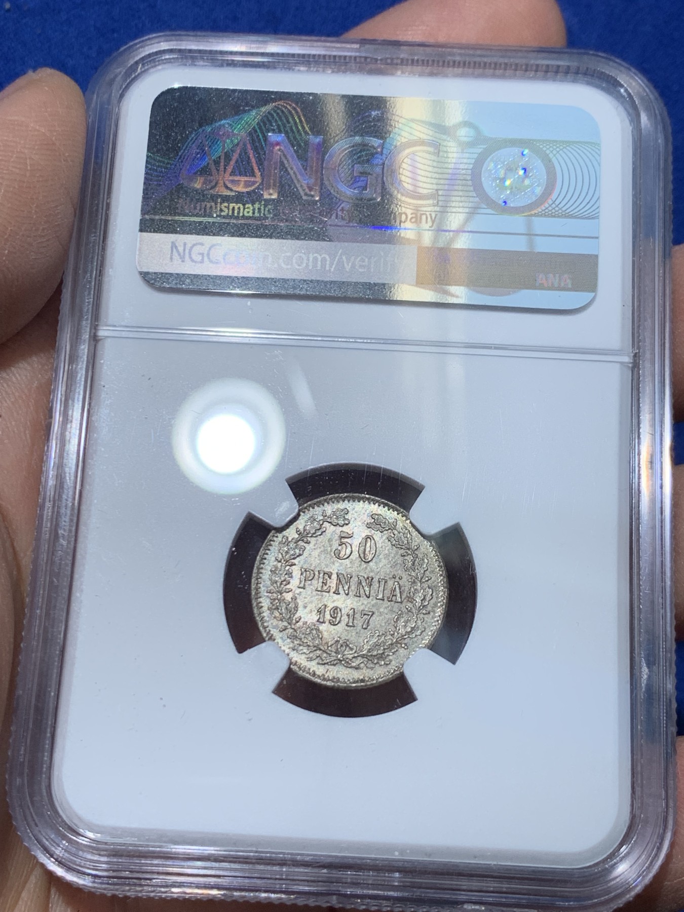 《竞宝斋》第238场-周日，周一，周二，周三 疯狂4连拍 (全场包邮) NGC MS64 俄占芬兰 1917年 50芬尼银币