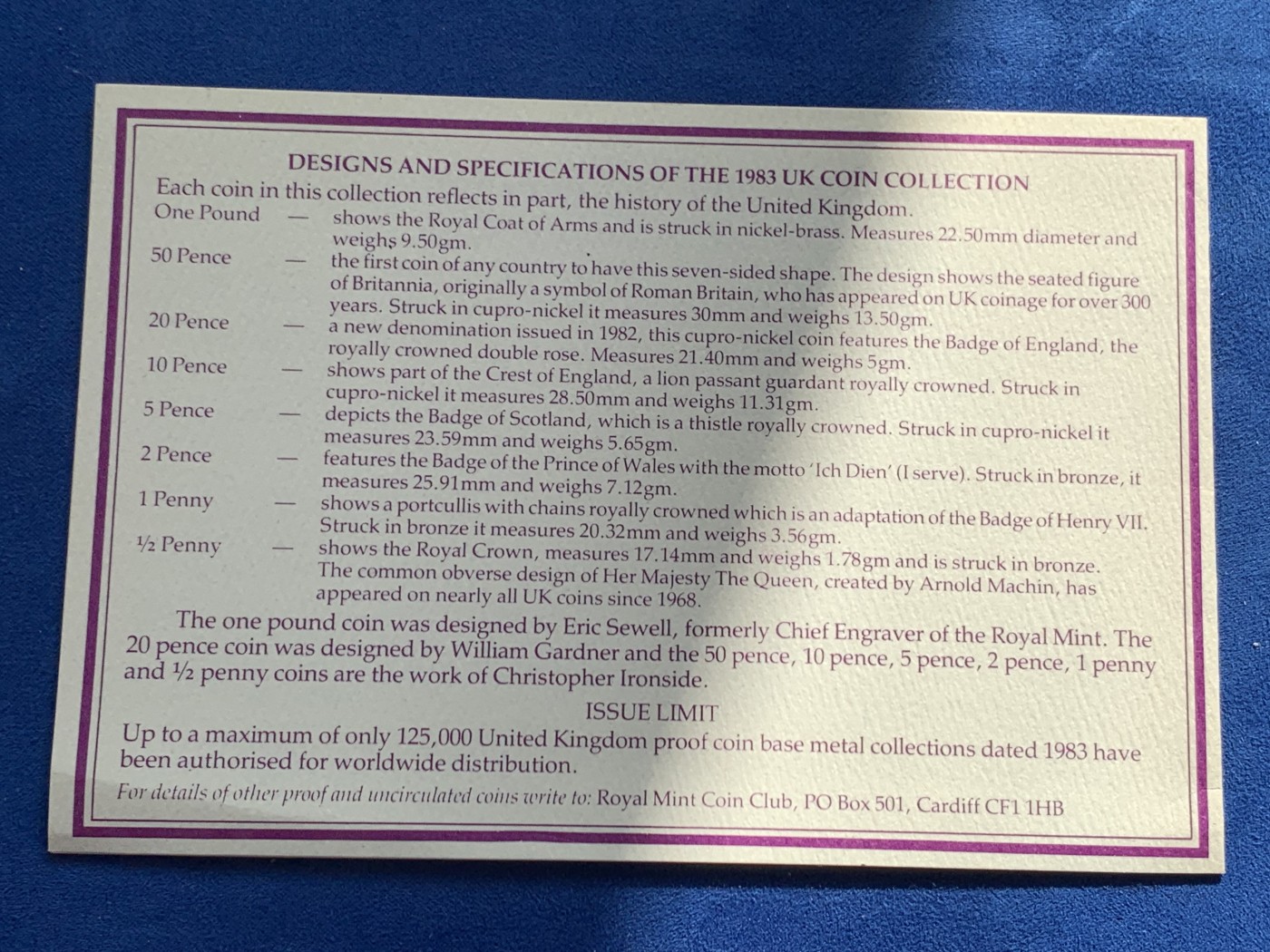 《竞宝斋》第238场-周日，周一，周二，周三 疯狂4连拍 (全场包邮) 英国1983年8纪念币带一枚章带证书