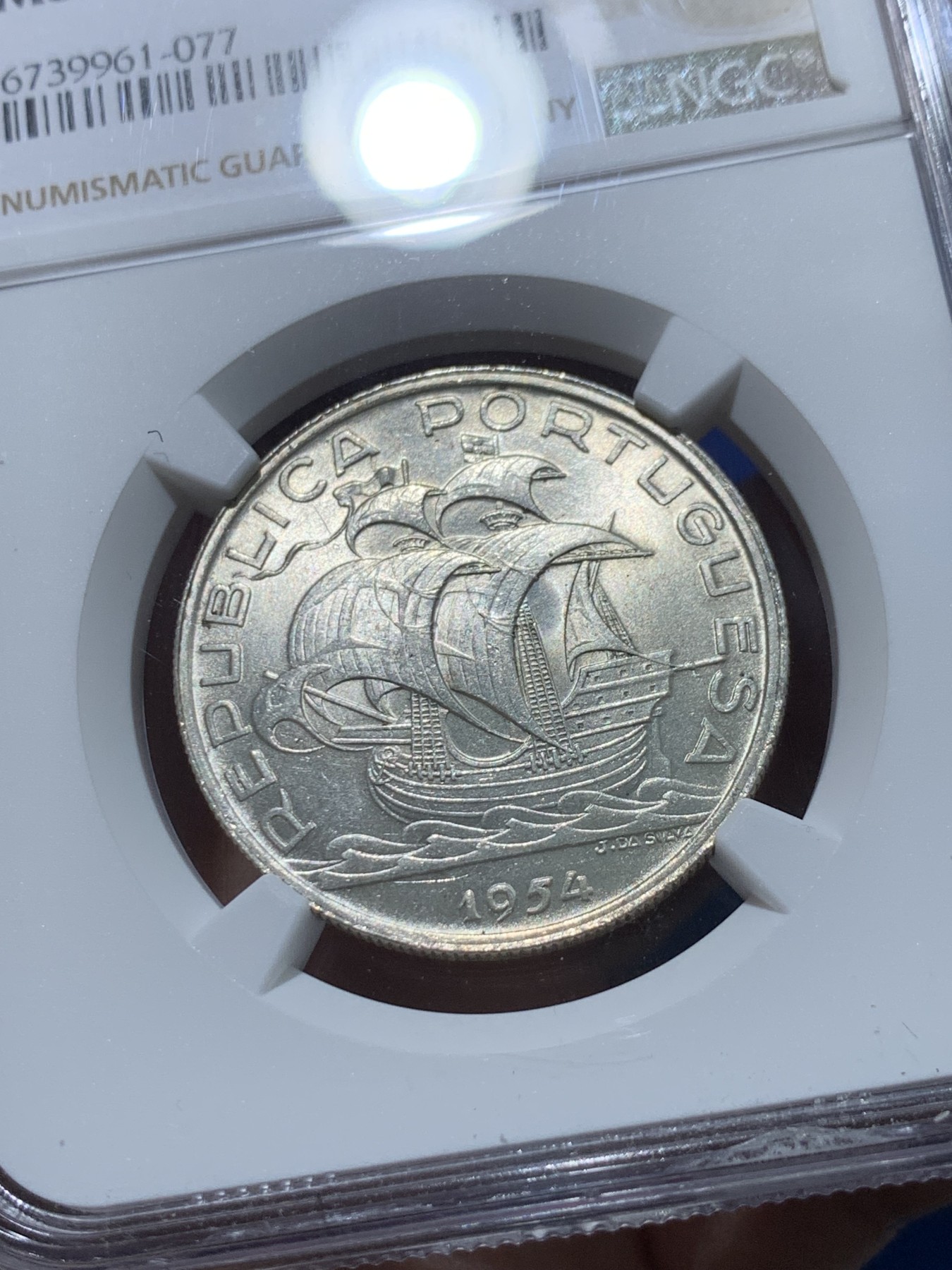 《竞宝斋》第238场-周日，周一，周二，周三 疯狂4连拍 (全场包邮) NGC MS65 葡萄牙1954年大帆船10埃斯库多银币