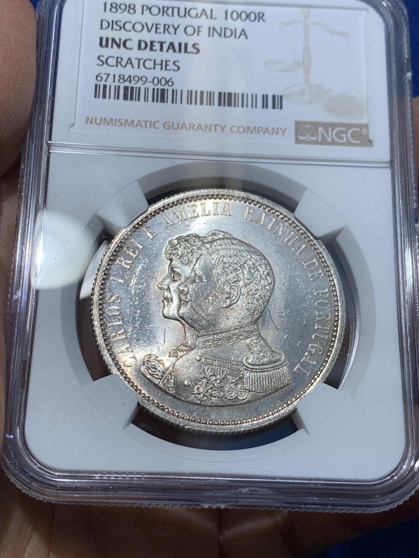 《竞宝斋》第238场-周日，周一，周二，周三 疯狂4连拍 (全场包邮) NGC UNC 葡萄牙1898年发现印度400周年1000瑞斯银币