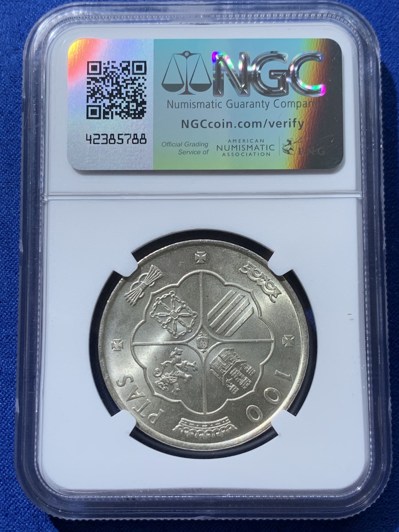 《竞宝斋》第238场-周日，周一，周二，周三 疯狂4连拍 (全场包邮) NGC MS65 西班牙1966佛朗哥100比赛塔银币 69版