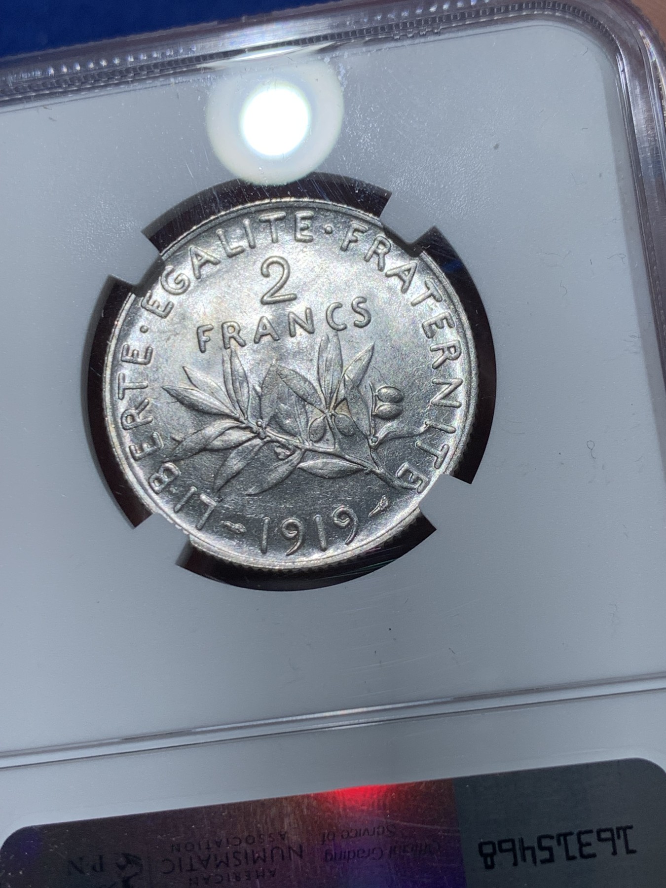 《竞宝斋》第238场-周日，周一，周二，周三 疯狂4连拍 (全场包邮) NGC MS61 法国1919年播种女神2法郎银币